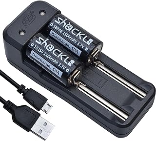 18350 1100mAh Flat Top Battery (2-Pack) with USB Battery Charger, ShockLi 18350 10A Discharge High Drain 3.7v Rechargeable Batteries
