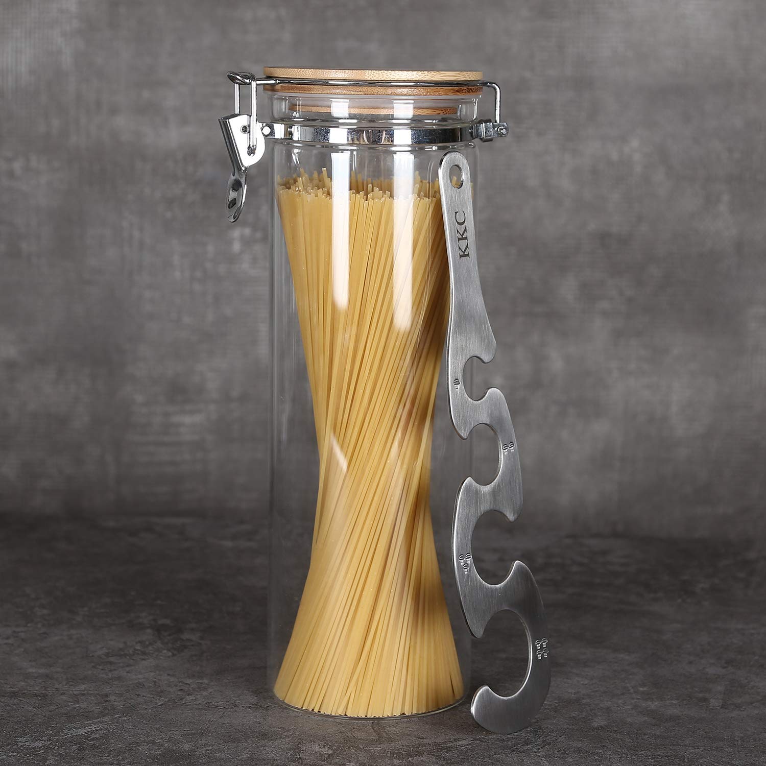 KKC vorratsgläser for Spaghetti, 2000ML luftdicht vorratsdosen with spaghettilöffel, Verdickt Borosilikatglas glasbehälter mit deckel für Pasta müsli aufbewahrung