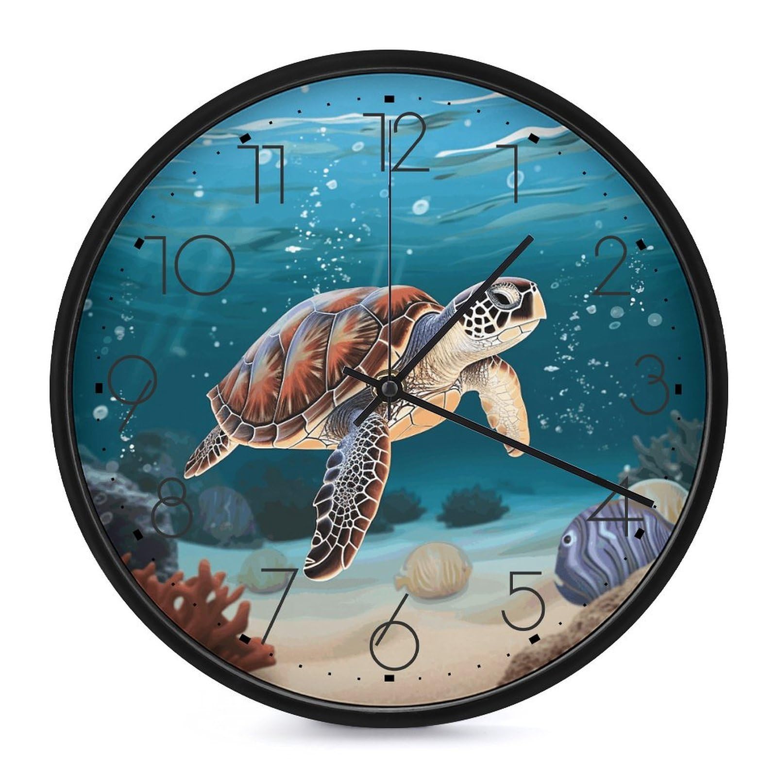 Adfgyerh Black-Style Sea Turtle Swimming Clock，9.8 Inch Battery Operated Wall Clock Classic Simple, Decorative Wall Clock.analog Clock For Kitchen Office Bathroom Bedroom.