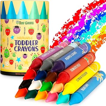 TinyGeeks 18 Colors Jumbo Crayons - Non-Toxic & Washable Crayons for Toddlers Ages 1-3 & Kids Ages 4-8 - Easy-to-Hold - Large - Great for Travel with Toddlers 2-4 Years