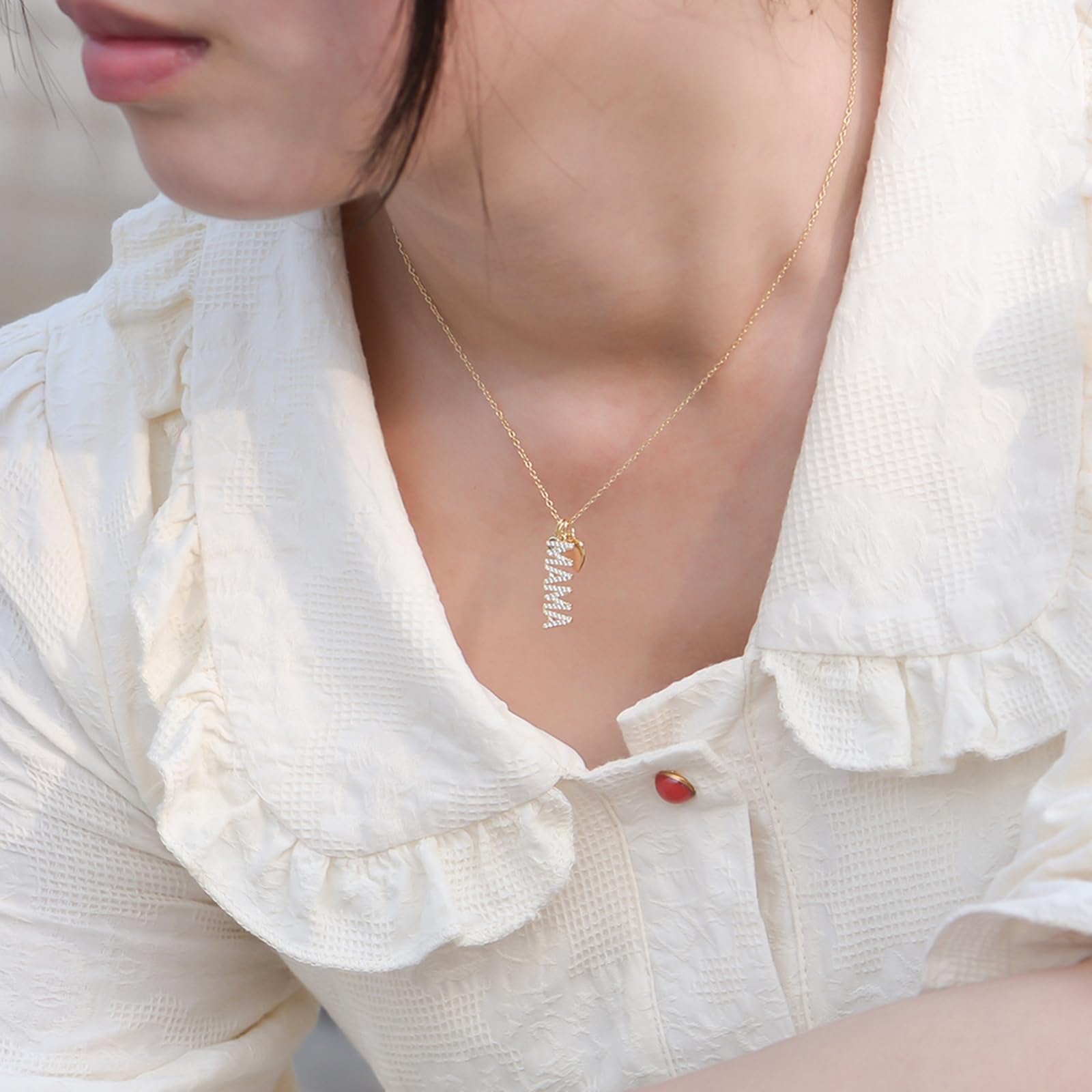 Pendente Donna Oro, Donna Oro Giallo Collana per Donne con Lettere in moissanite Mama e Pendente a Cuore, Lunghezza 40+5cm