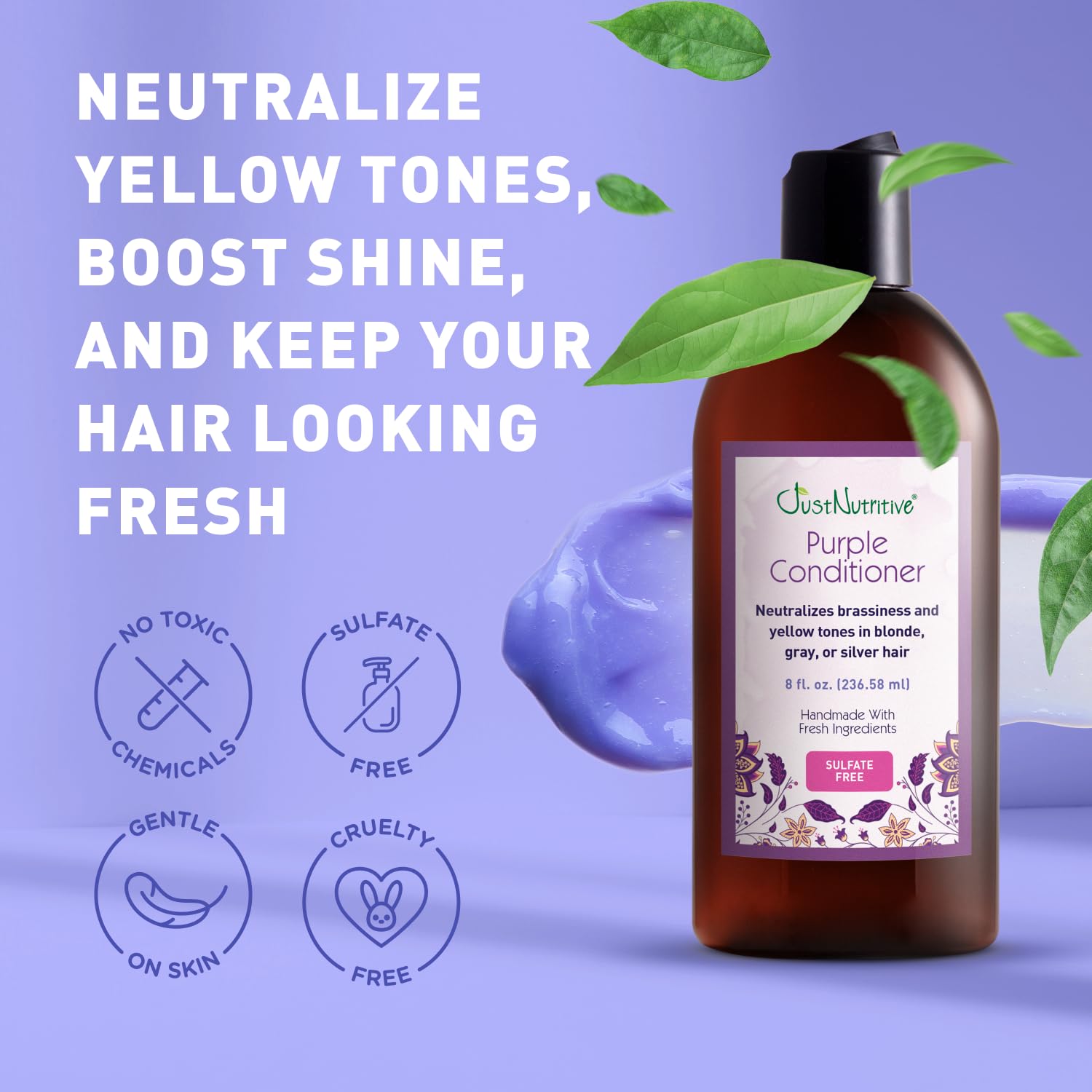 Just Nutritive Purple Conditioner for Blonde, Gray, Silver & Bleached Hair, 8 oz
