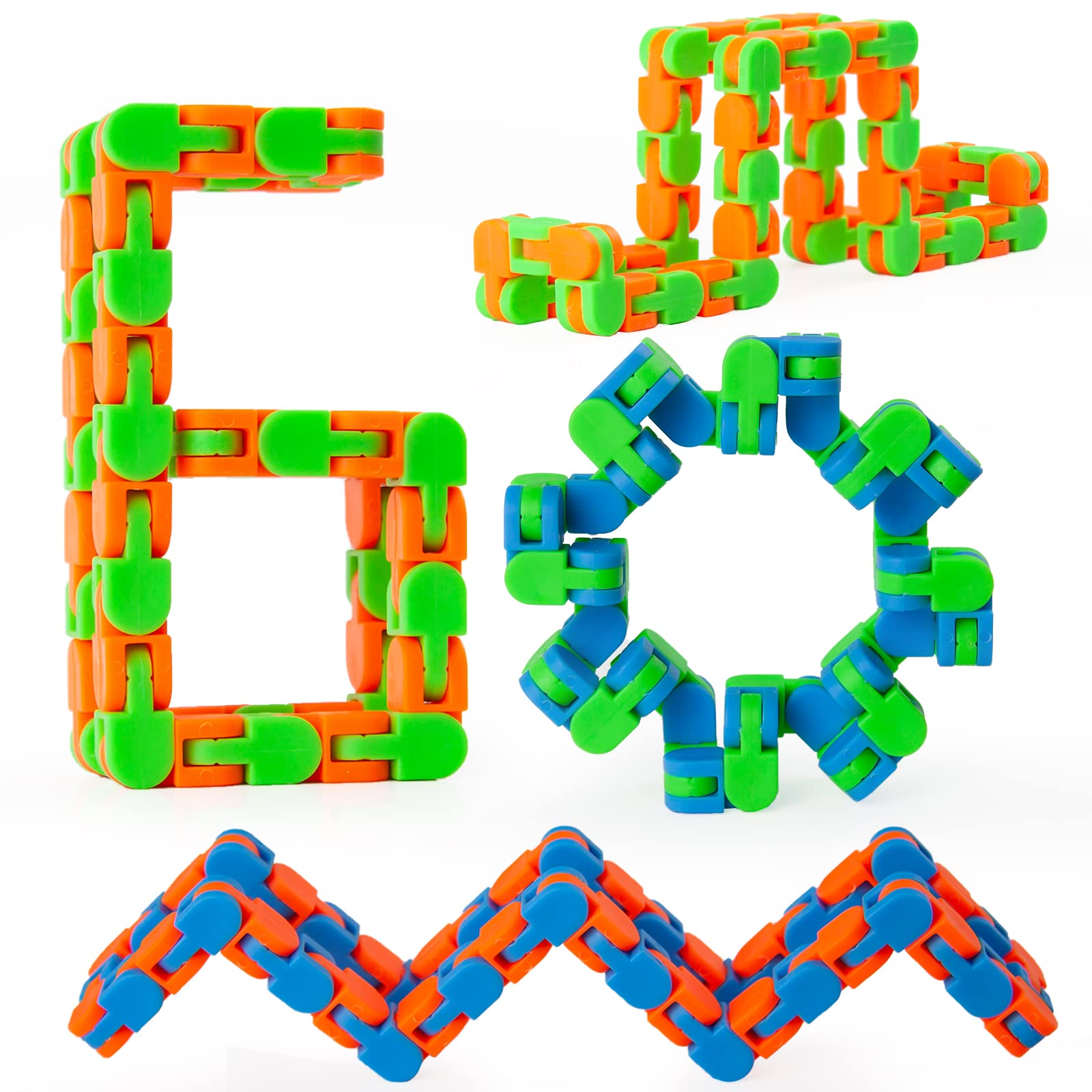 ZCOINS 4 Pieces 48 Links Wacky Tracks Fidget Toy Snap and Click Jouets Anti-Stress