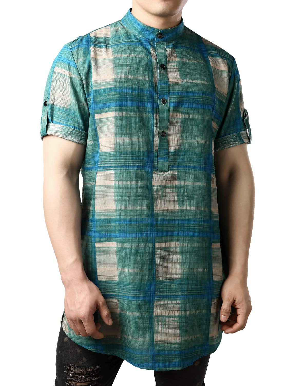 JOGALMens Striped Henley Shirt Short Sleeve Traditional African Style Dashiki Shirts