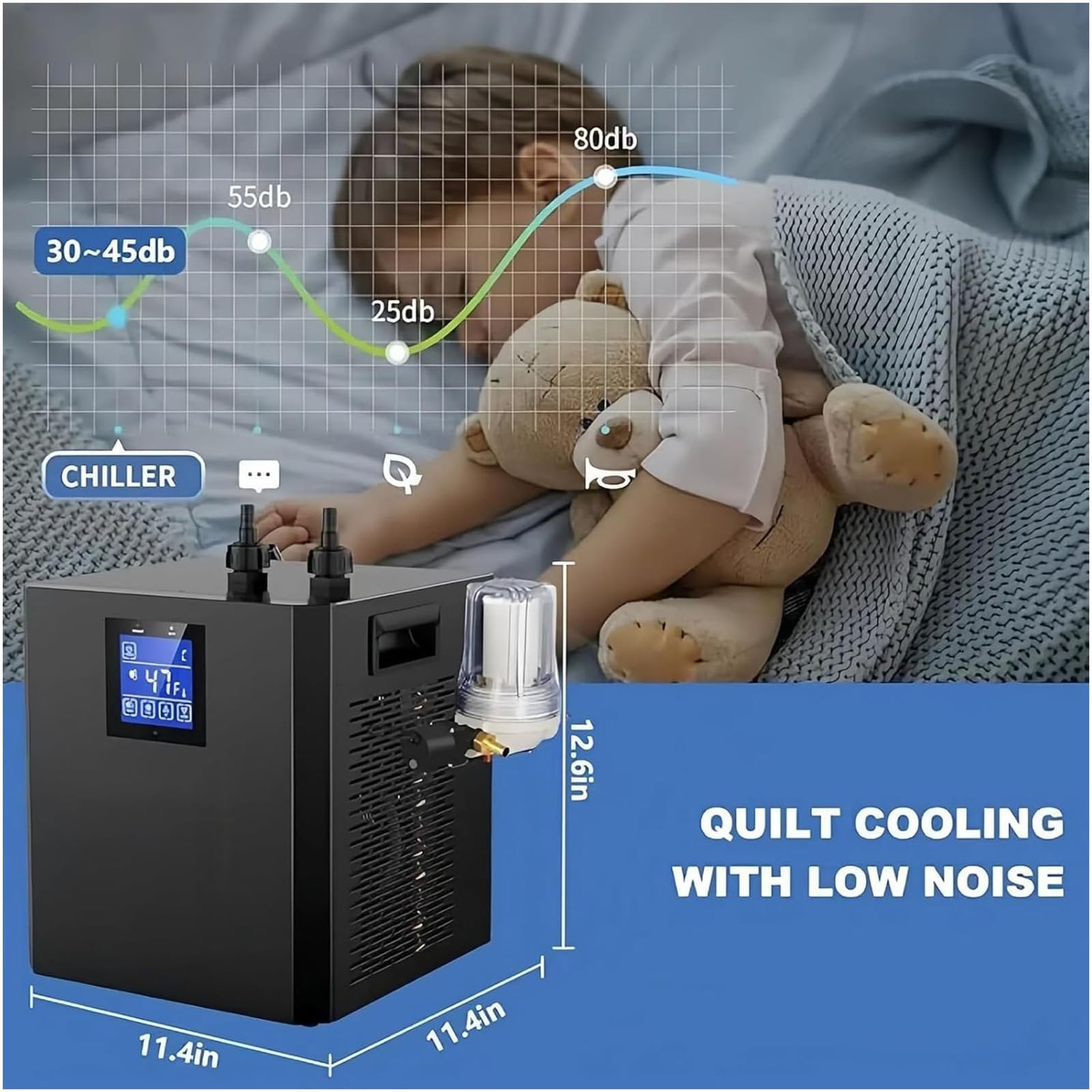 Raffreddatore per vasca di ghiaccio e immersione in acqua fredda, refrigeratore d'acqua da banco con filtro esterno, pompa con filtro, telecomando, schermo touch intelligente, bassa rumorosità