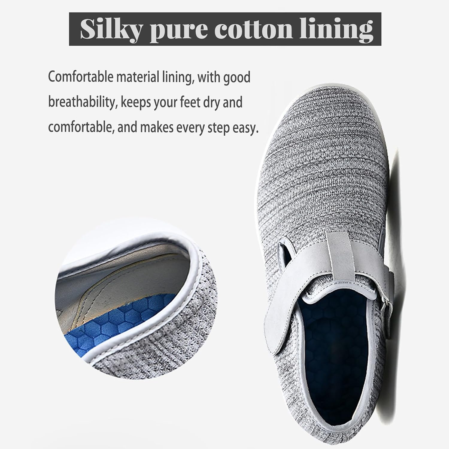 Special Shoes for Diabetes,Anti-Slip Soft Sole Comfortable Shoes for The Elderly Breathable Wide Last Medical-Grade Insole Decompression Design(Light Grey,44.5EU)