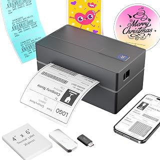 Bluetooth Thermal Shipping Label Printer: 4x6 Wireless Mini Clear Label Maker with Waterproof Tape for Small Business - Widely Used for USPS UPS Ebay Amazon Shopify Etsy - Amazon product rated Grade A