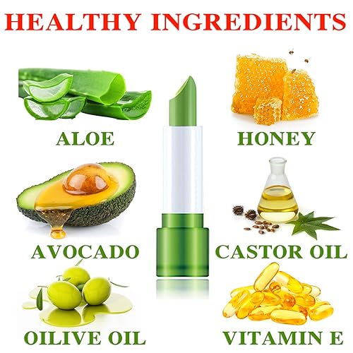 Miniatura 4 de Paquete de 3 lápices labiales de aloe vera, barra labial hidratante nutritiva de larga duración, lápiz labial mágico que cambia de color, brillo