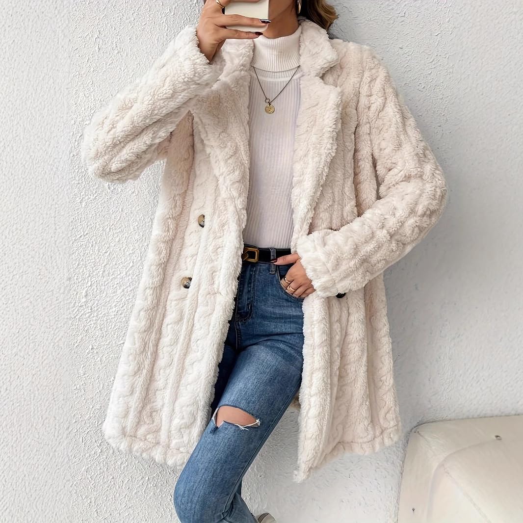 Chaqueta de Invierno para Mujer larga Abrigo de Lana Grueso Abrigo Cálido Elegante Doble Botonadura con Bolsillo