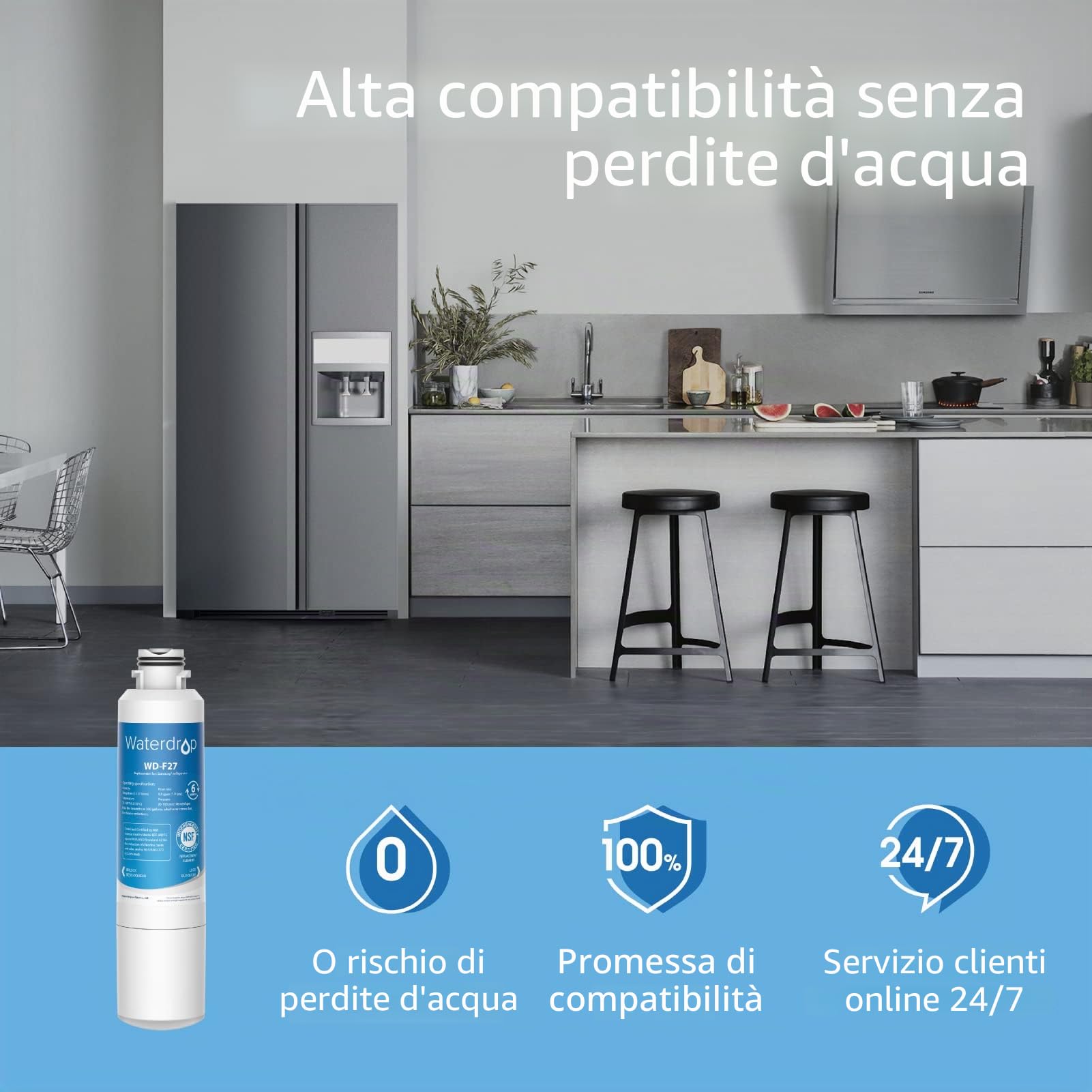 3X Waterdrop DA29-00020B Filtro Dell'acqua del Frigorifero, Compatibile con Samsung® DA29-00020B, HAF-CIN EXP, DA29-00020A, DA29-00019A, DA97-08006, DA97-08043ABC Kenmore 46-9101 HDX-FMS-4