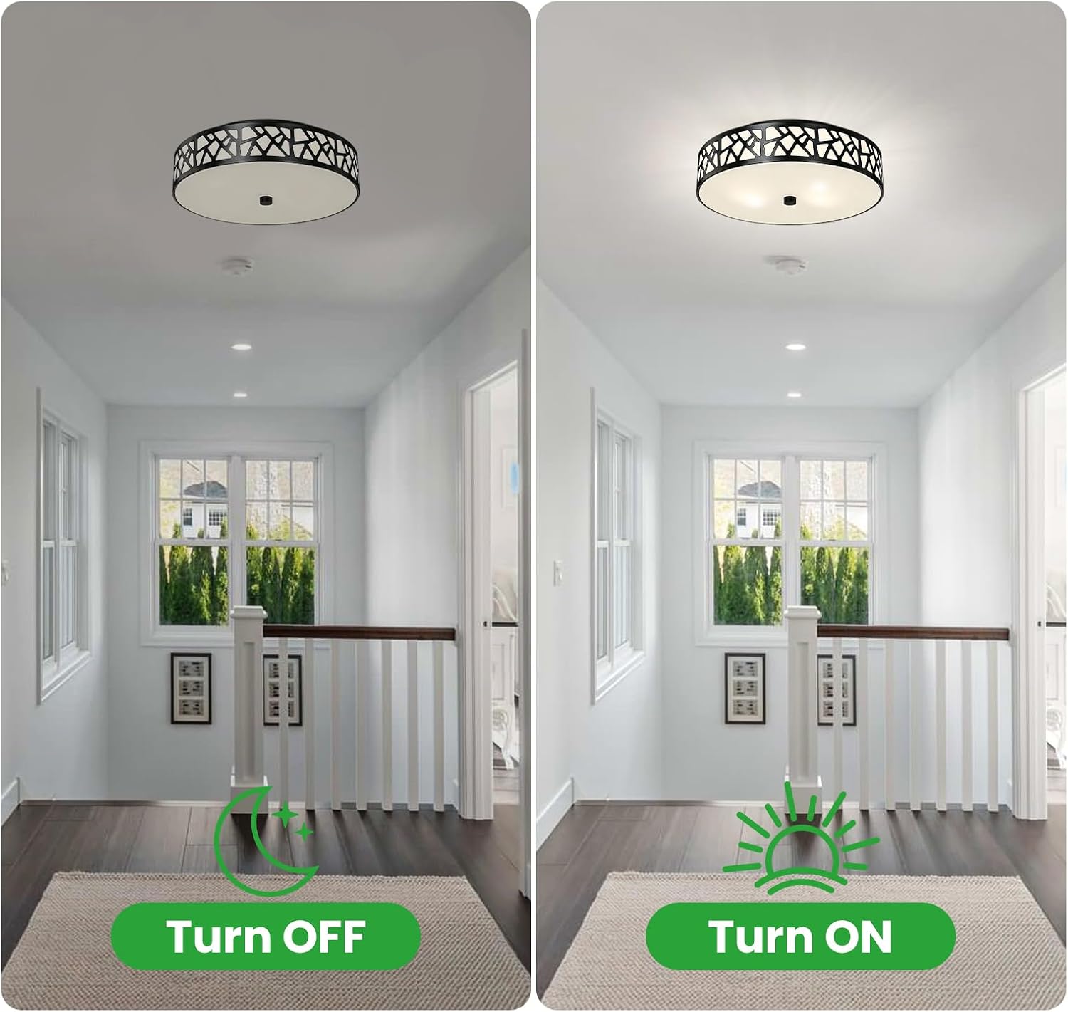 Black Flush Mount Ceiling Light, 3-Light Farmhouse Light Fixture with Frosted Glass Shade for Bedroom, Hallway, Kitchen, 16 Inch