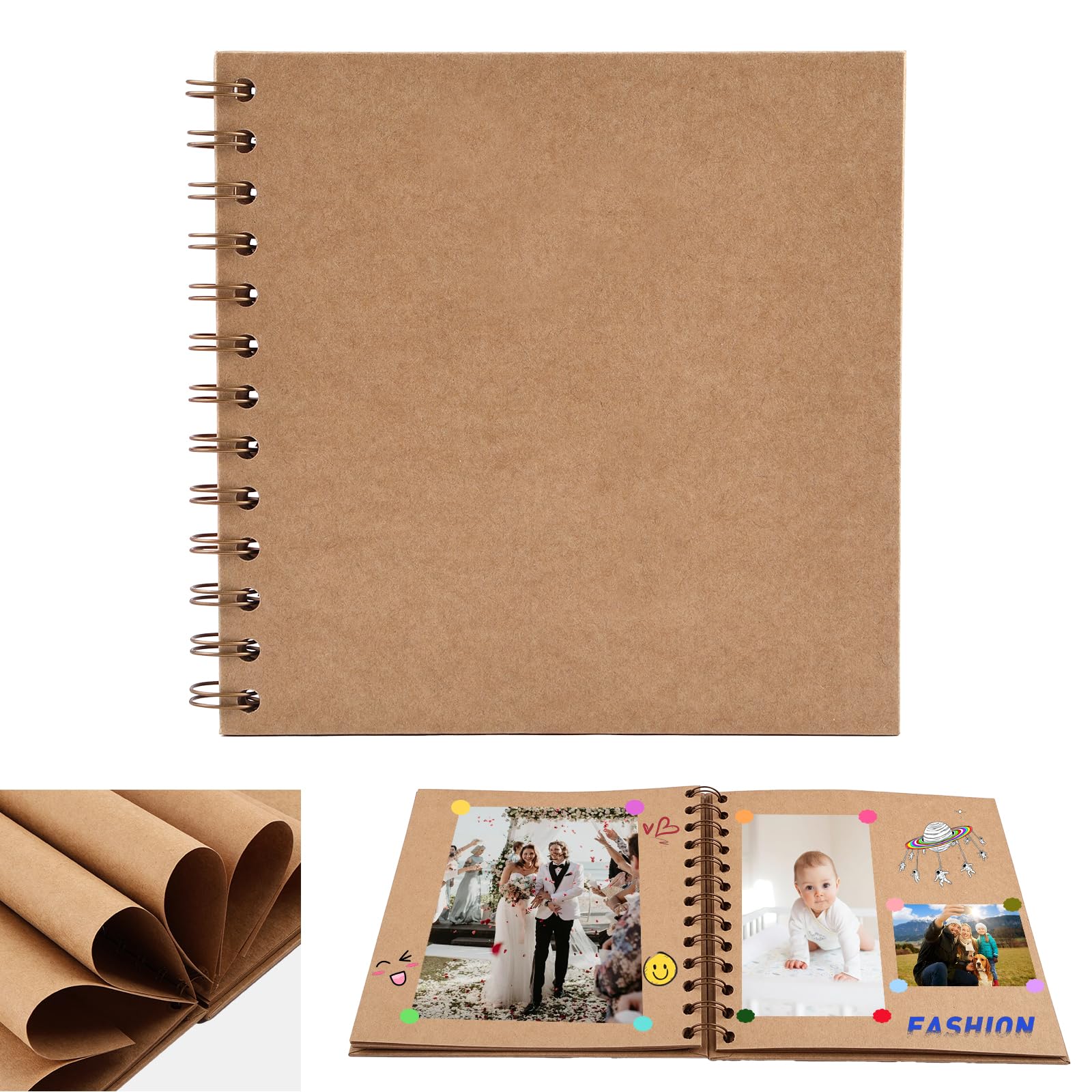 Small Scrapbook, DIY Scrap Book Photo Album with 20 Sheets | 40 Pages BrownPapers, Hardback Mini Memory Book to Write in and Photos, Wedding, Travel, Anniversary, Birthday Christmas Gifts,17x17cm