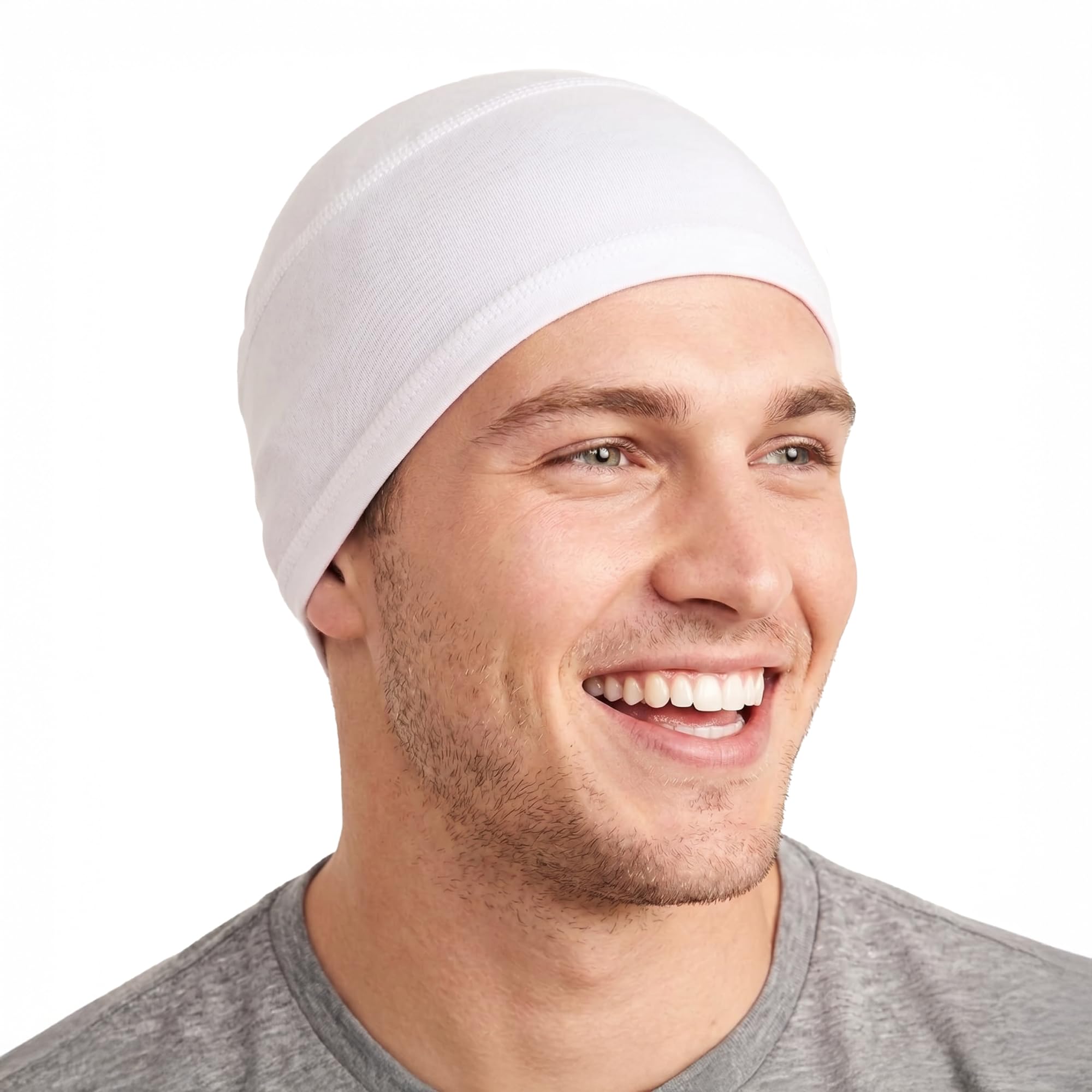 Tough Headwear Skull Cap - Skull Caps for Men - Motorcycle and Bike Helmet Liner - Hard Hat Cooling Hats - No Sweat Head Caps White