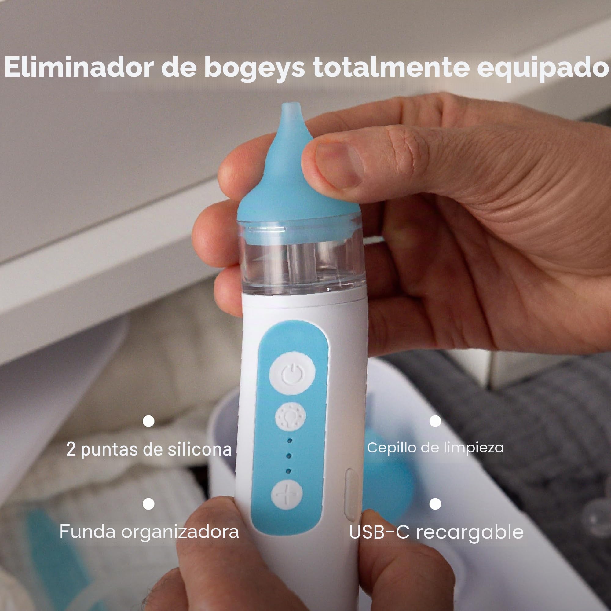 Frida Baby Aspirador nasal eléctrico NoseFrida para bebé, ventosa nasal para bebés y niños pequeños, aspirador nasal mejorado para alivio de la congestión con 3 niveles de succión, 2 puntas de