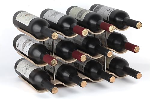 Miniatura 8 de Bellglee Estantes de vino para 12 botellas, para encimera, soporte de madera de 3 niveles, almacenamiento de vino independiente para organizador de