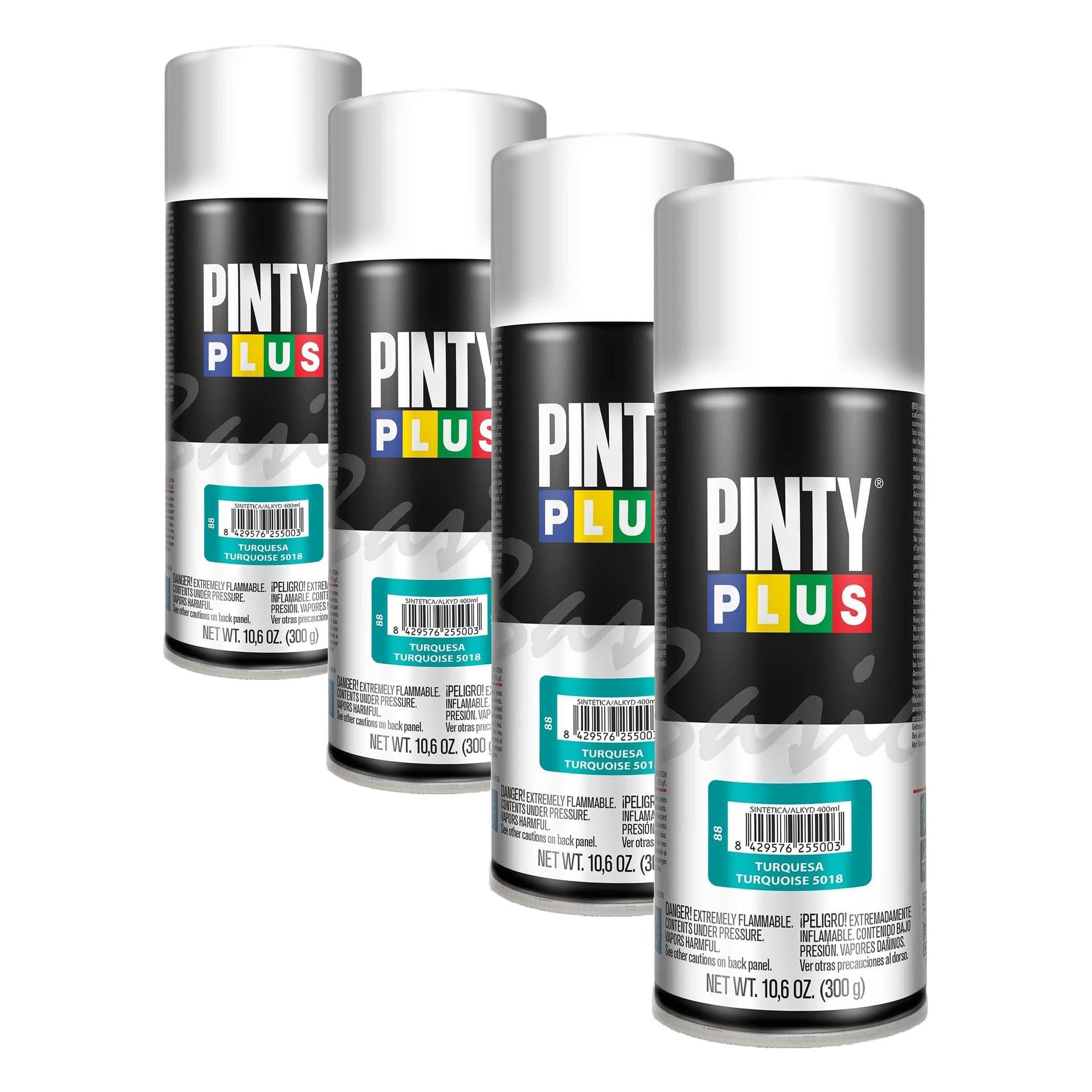 Pintura en spray basic esmalte acrilico turquesa 5018 aerosol 520cc pack de 4