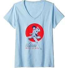 Womens One Piece Anime Luffy D. Monkey Action Pose V-Neck T-Shirt