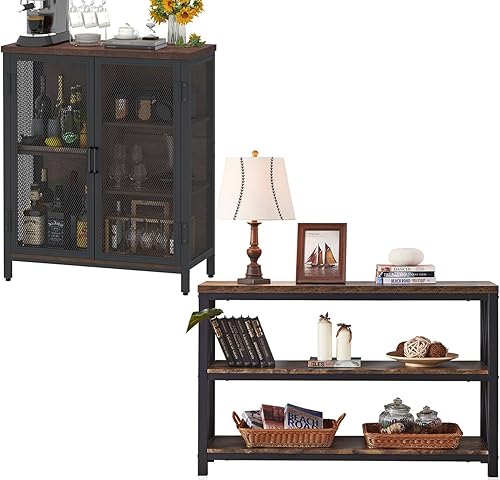 BON AUGURE Mesa consola industrial para sofá, para entrada, pequeño gabinete de café para licor, pequeño aparador de buffet para cocina y comedor