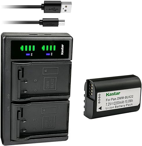 Kastar Paquete de 1 batería DMW-BLK22 y cargador USB LTD2 compatible con cámara digital sin espejo Panasonic Lumix GH5 II, cámara digital sin espejo