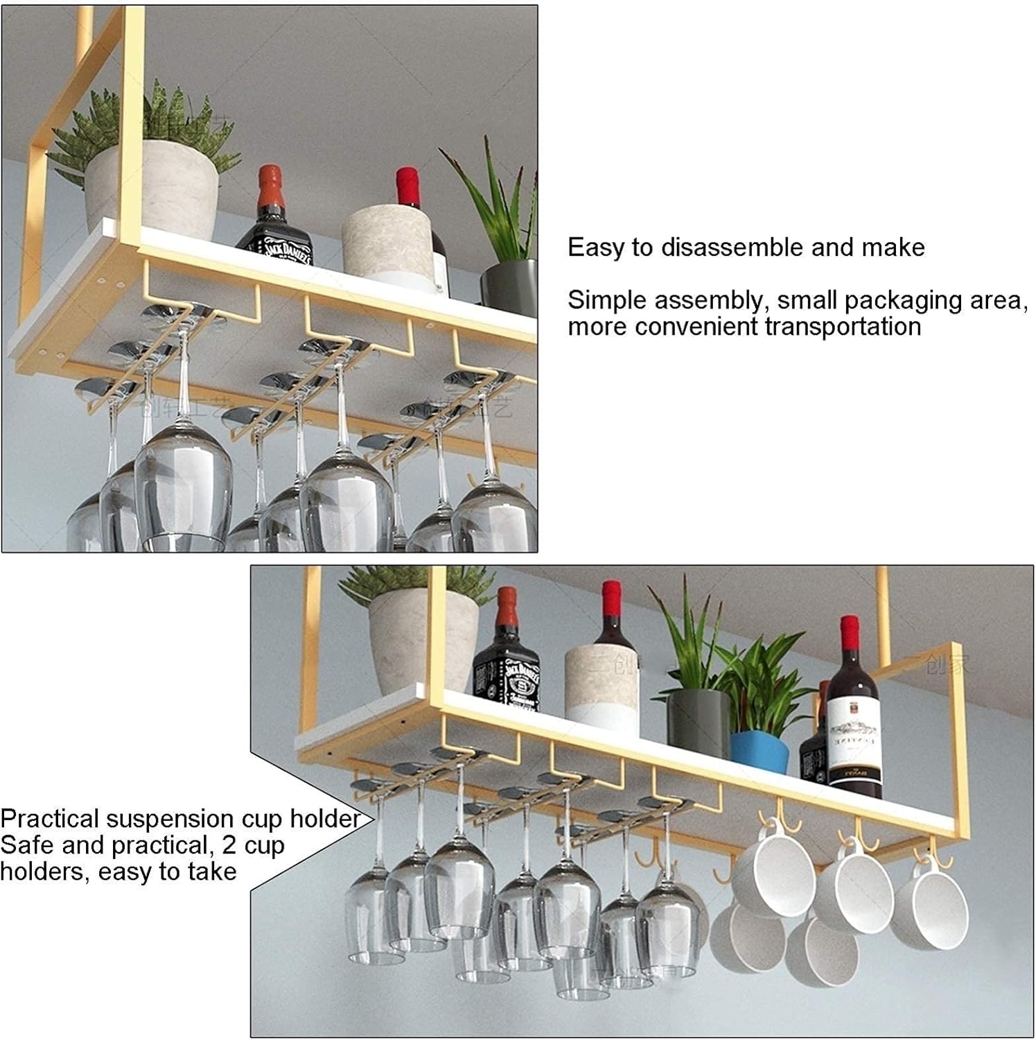 Ceiling Shelf - Ceiling Suspended Wine Glass Holder, Indoor Hanging Storage Rack, Wall Mounted Wrought Iron Bottle/Plant Holder, Bar/Kitchen Display Rack (Size : 80 * 30 * 60cm)