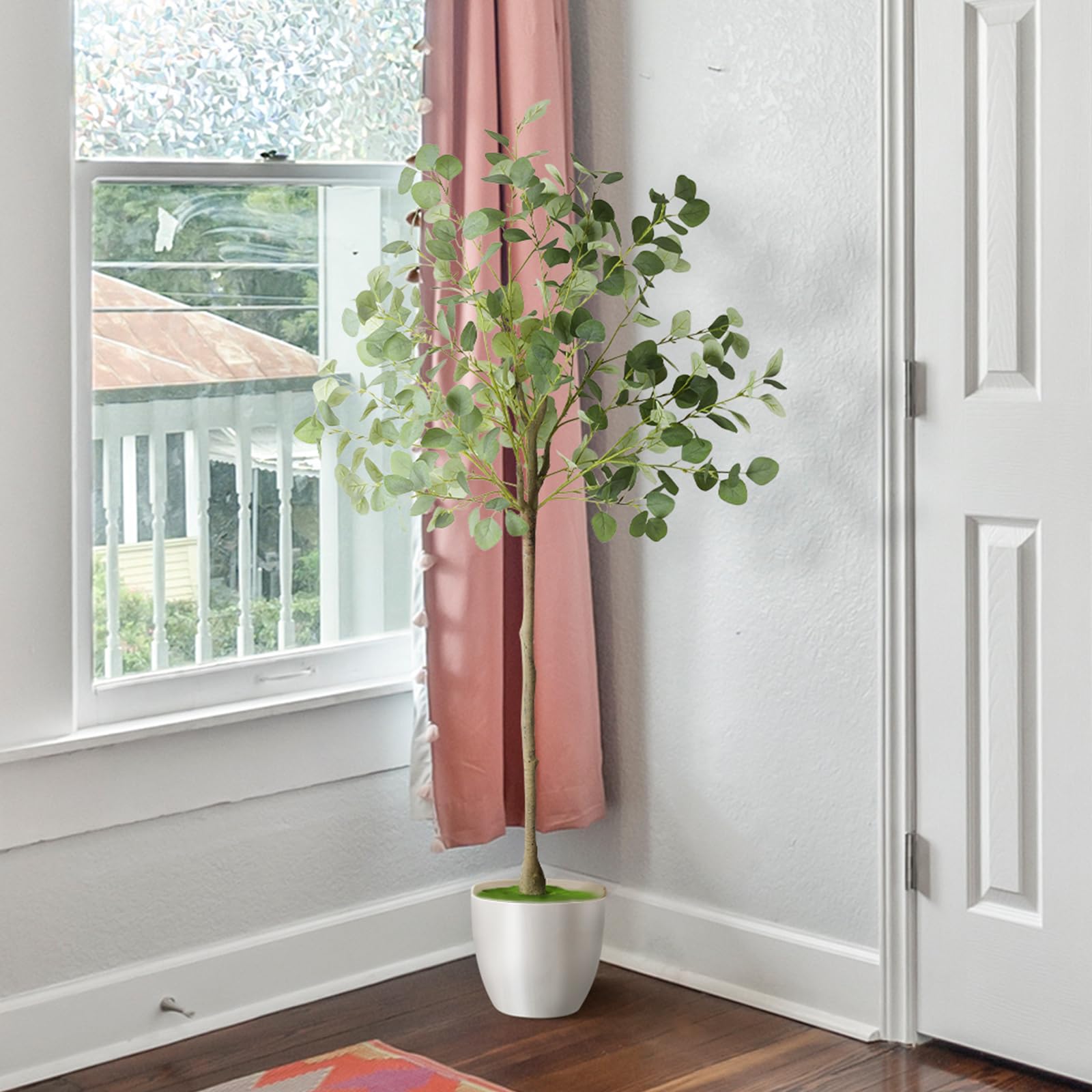 melos Artificial Eucalyptus Tree 5FT Tall Faux Skinny Plant for Decor Indoor Fake Potted Eucalyptus Silk Tree for Modern Home Office Living Room, Bedroom,Entryway, Home Office Indoor Decor