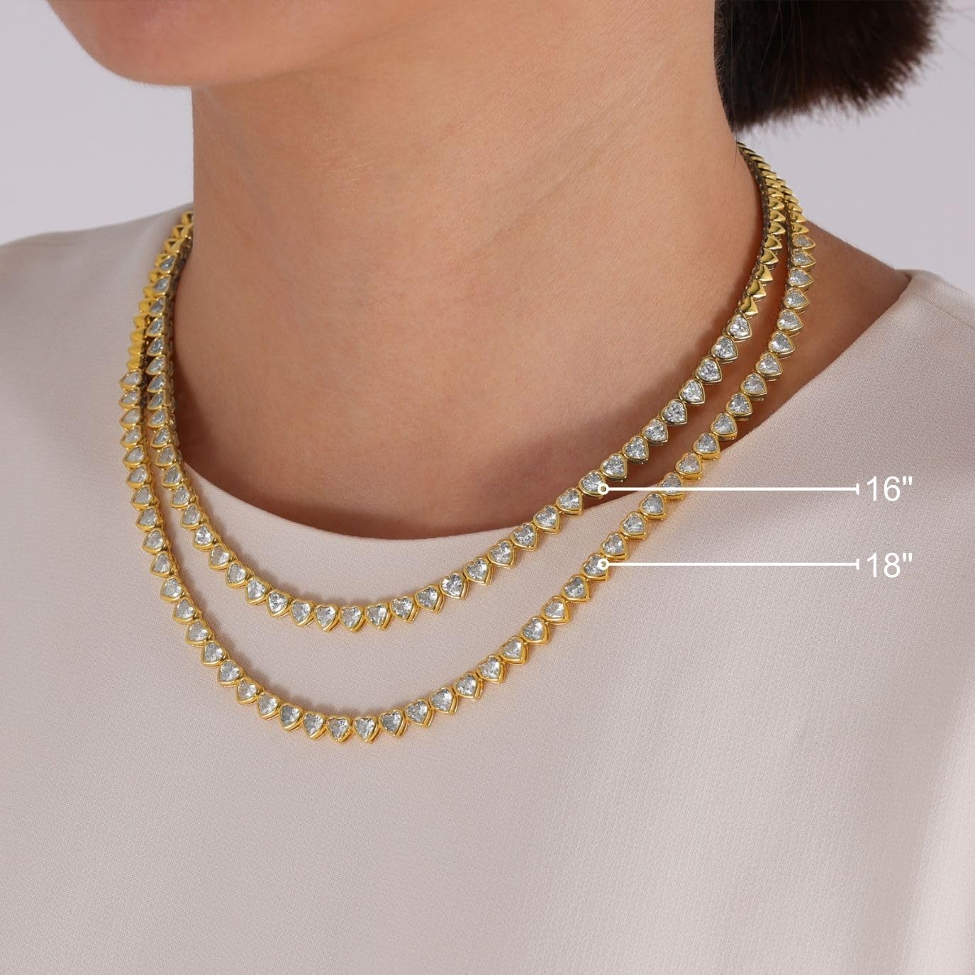 Lulu Mel Iced Out 3mm Heart Tennis Chain Necklace For Women Men, Hip Hop Cubic Zircon Gold Plated 16 Inches 18 Inches Necklace Choker Rapper Tennis Chains, Diamond Fashion Love Jewelry With Box - Image 3