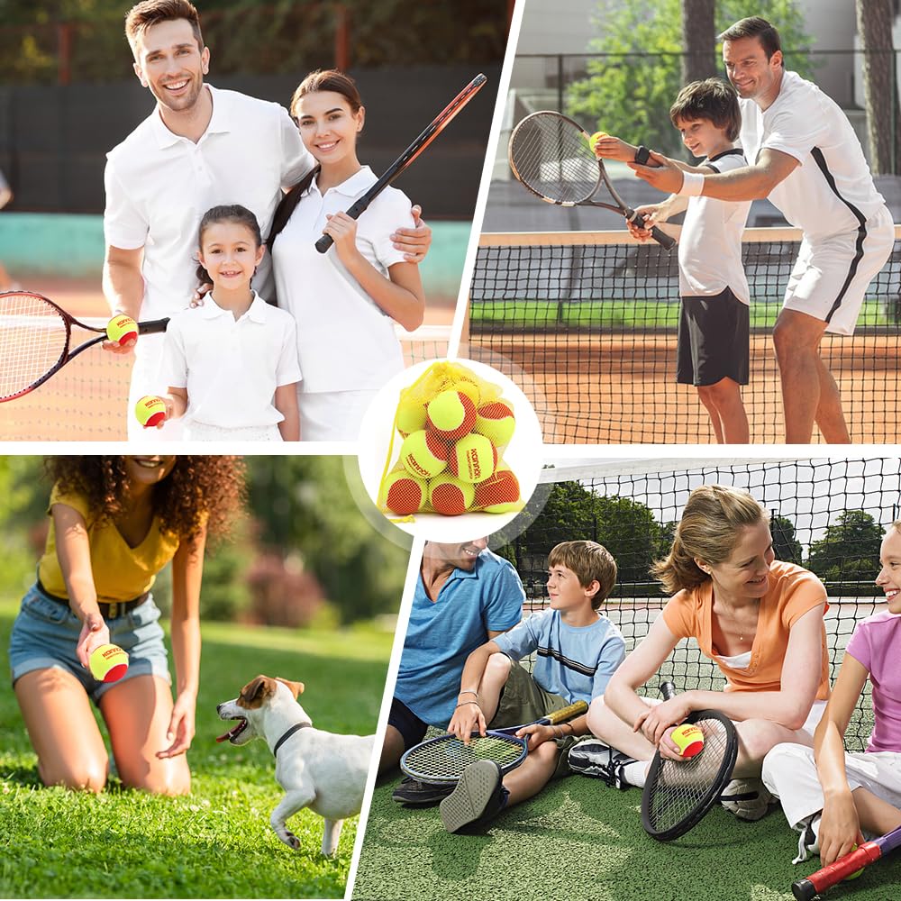 Balles de Tennis, 12 Pièces Stage 3 Balles de Tennis avec Sac de Transport pour Débutants Rouge Décompression 75% Mini Ballons de Tennis pour Court de Tennis Enfants et Chiens
