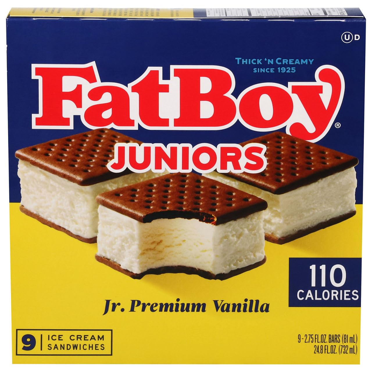 Fatboy, Junior Premium Vanilla Ice Cream Sandwiches, 9 Count