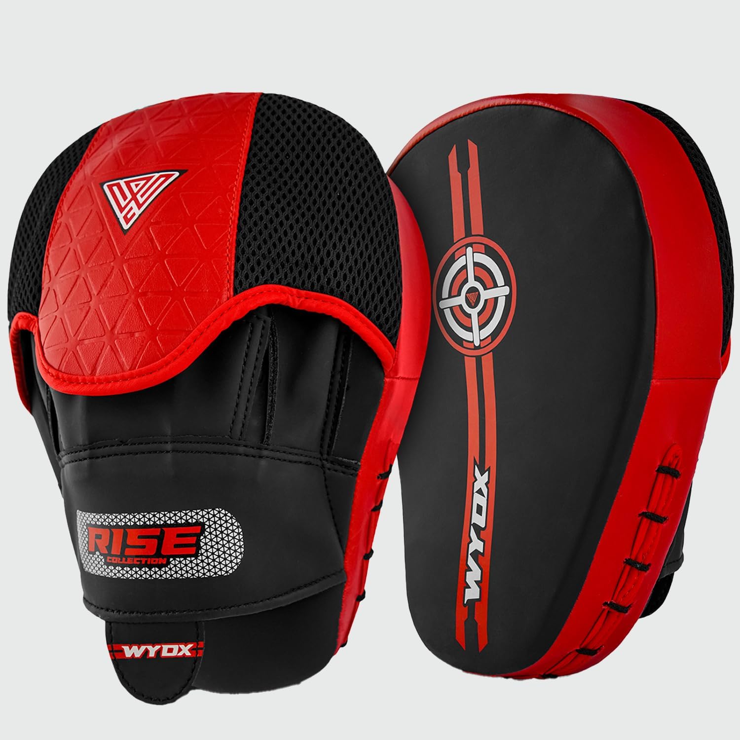 WYOX Boxing Hand Wraps Inner Gloves & Curved Focus Mitts Bundle for Men & Women Adults – 80cm Wrist Support, Gel Padding, MMA Muay Thai Kickboxing Training Gloves & Pads