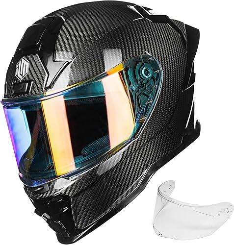 ILM Cascos de motocicleta de fibra de carbono, casco de carreras de cara completa para adultos, DOT ECE, Cascos para Motos MF577P (3K negro carbono