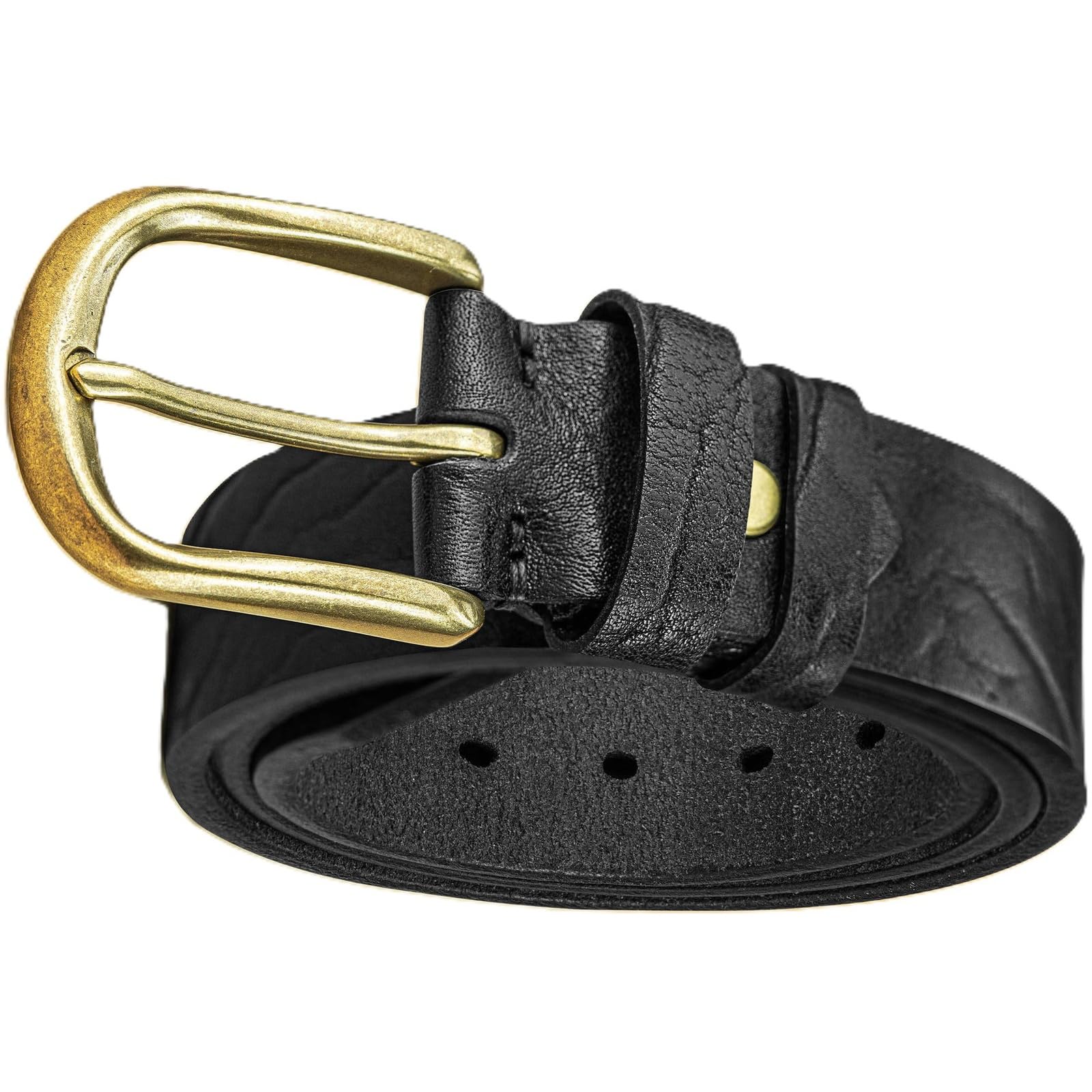 AGUTALITHIC Cowhide Leather Belt for Men Women Casual Distressed Embossed Strap with Solid Brass Buckle for Jeans Pants Dress(120cm/47, Black)