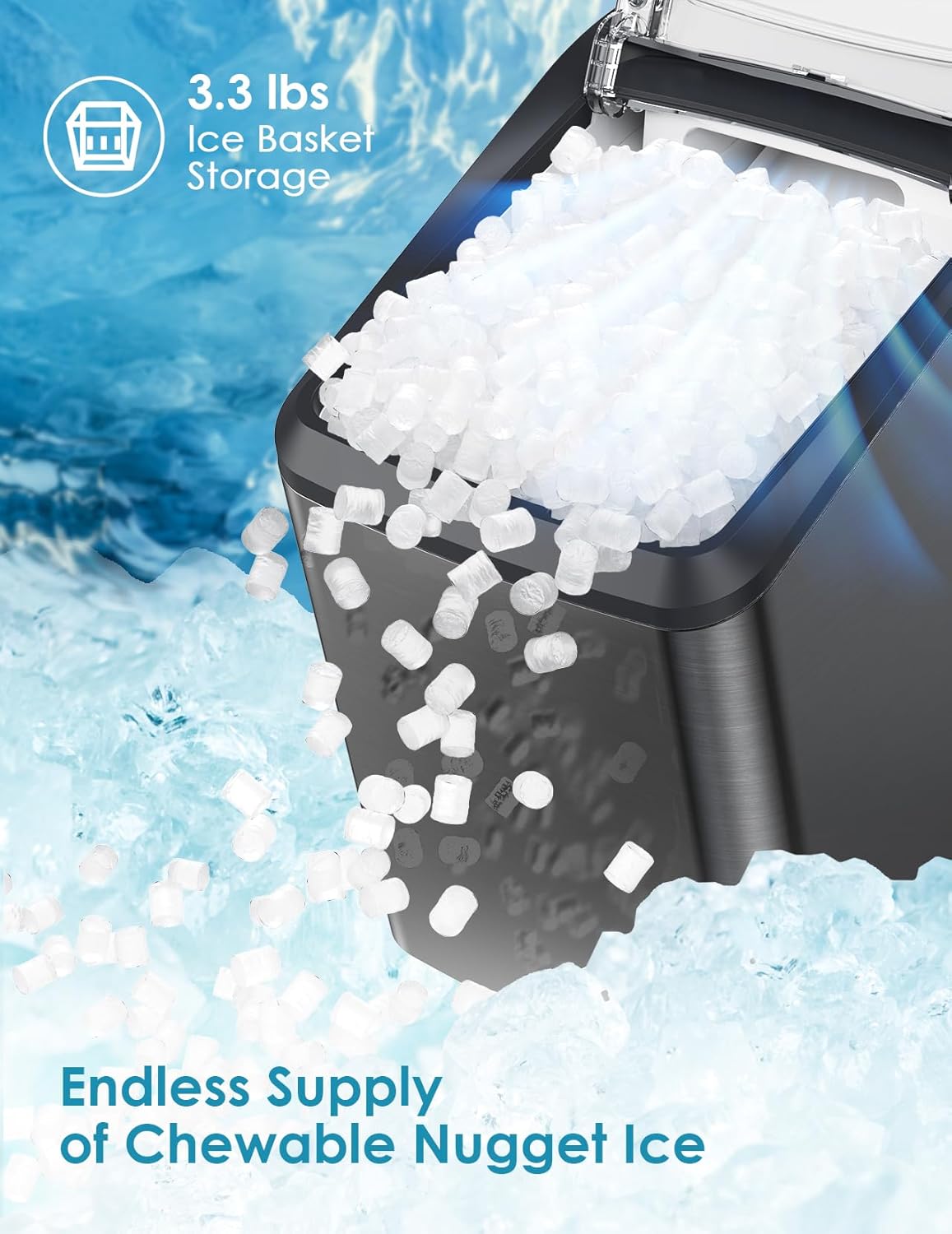 Oraimo Nugget Ice Maker, Ice Makers Countertop, 26 Lbs/Day Tooth-Friendly Chewable Ice with Self-Cleaning, Auto Water Refill, Sonic Pebble Ice Machine