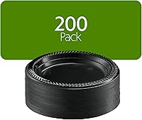 Vista 7 de PLASTICPRO 200 platos de plástico negro ligeros de 6 pulgadas, platos negros desechables para fiestas y bodas