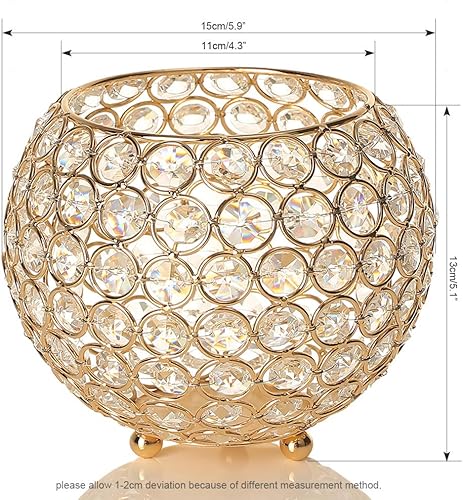 Miniatura 6 de VINCIGANT Portavelas de cristal dorado para decoración de mesa de café, sala de estar o mesa de comedor, jarrones decorativos