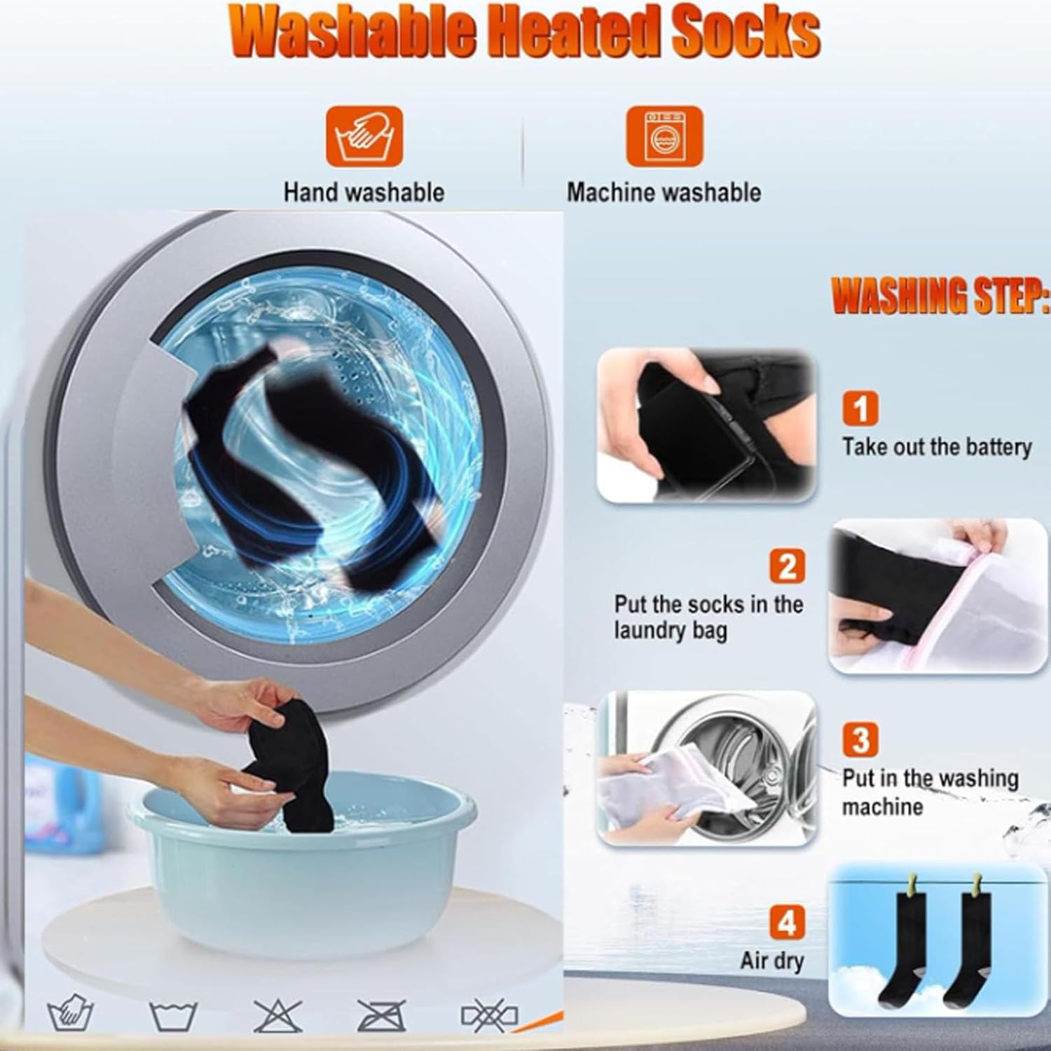 Fockety Heated Socks for Men Women, Washable Winter Foot Warmer, Outdoor Electric Sock with 4 Modes and 5000mAh Rechargeable Battery for Skiing, Fishing, Hiking and Camping