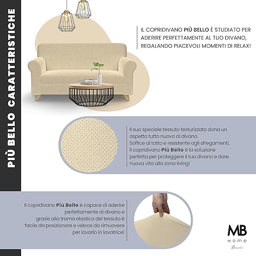 Miniatura 5 de Più Bello Funda de sofá bielastic crema, 2 lugares, poliéster,