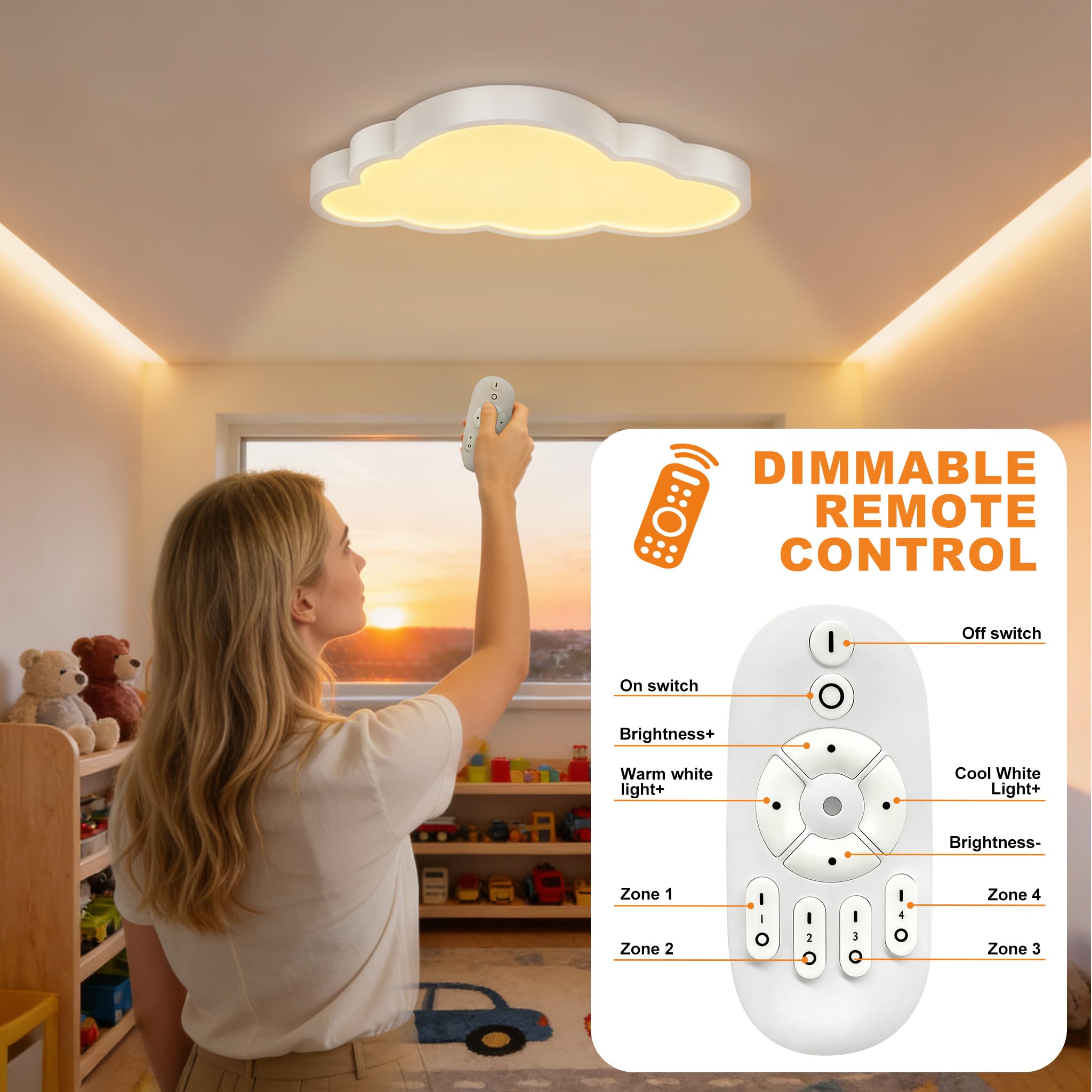 LZQ LED 48W Deckenlampe Kinderzimmer Dimmbar Wolken Deckenleuchte Wohnzimmerleuchten Schlafzimmer Lampe mit Fernbedienung