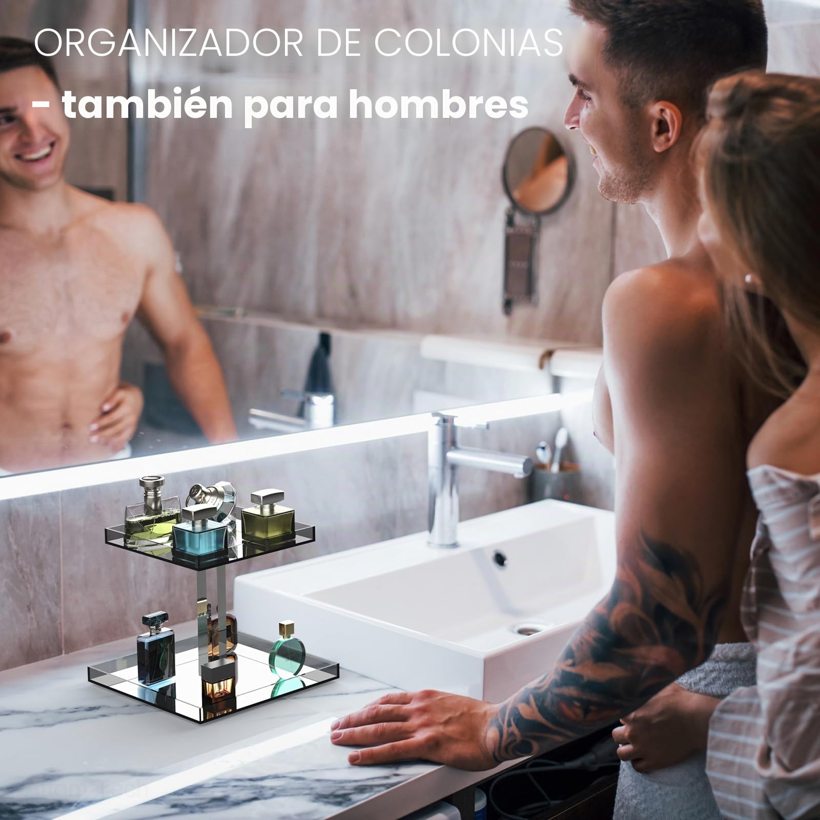 NiHome Organizador de exhibición de Perfume acrílico, Organizador de Colonia de 2 Niveles, Soporte de Maquillaje con Base de Espejo, Bandeja versátil de Almacenamiento de tocador Hecha a Mano para
