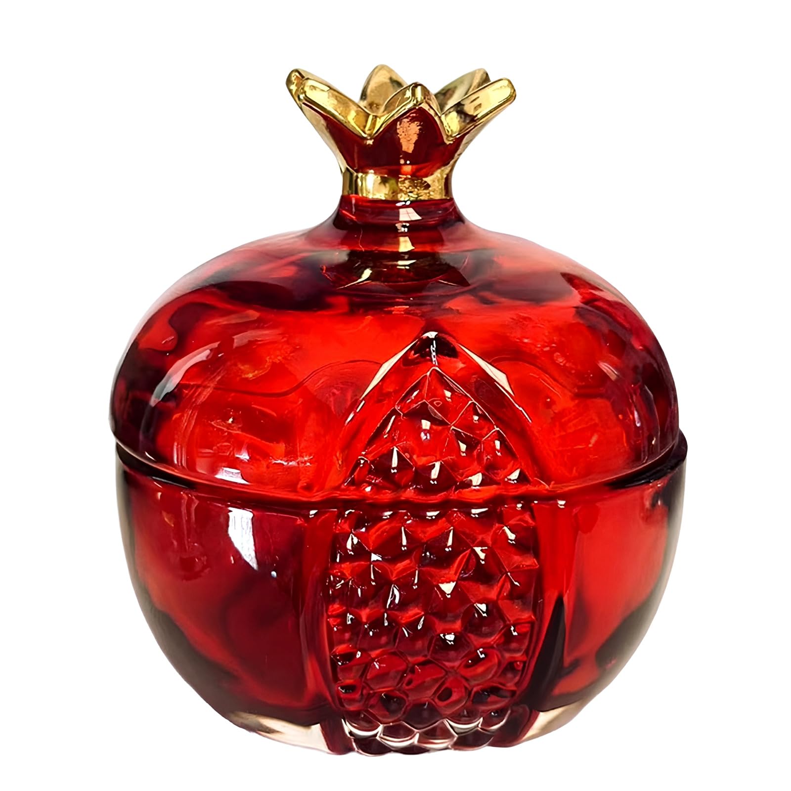 CRFFZ Glass Pomegranate Shape Jar with Lid for Candy Snacks Nut Container Home Decors Elegant Crystal Trinket Jewelry Box Glass Pomegranate Candy Jar