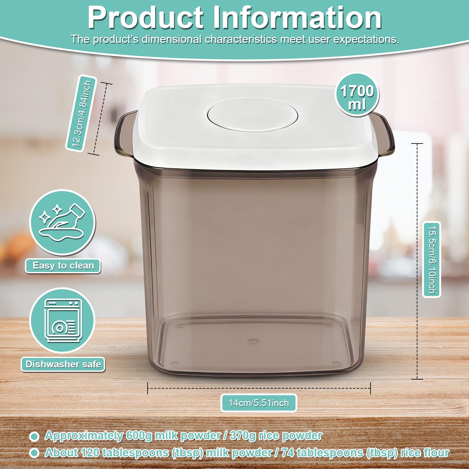 Dispensador de Leche en Polvo de 1700ml Caja de Leche en Polvo Sellada Portátil Con Cuchara Caja Almacenamiento Leche en Polvo Para Almacenar Leche en Polvo,Confitería,Cereales