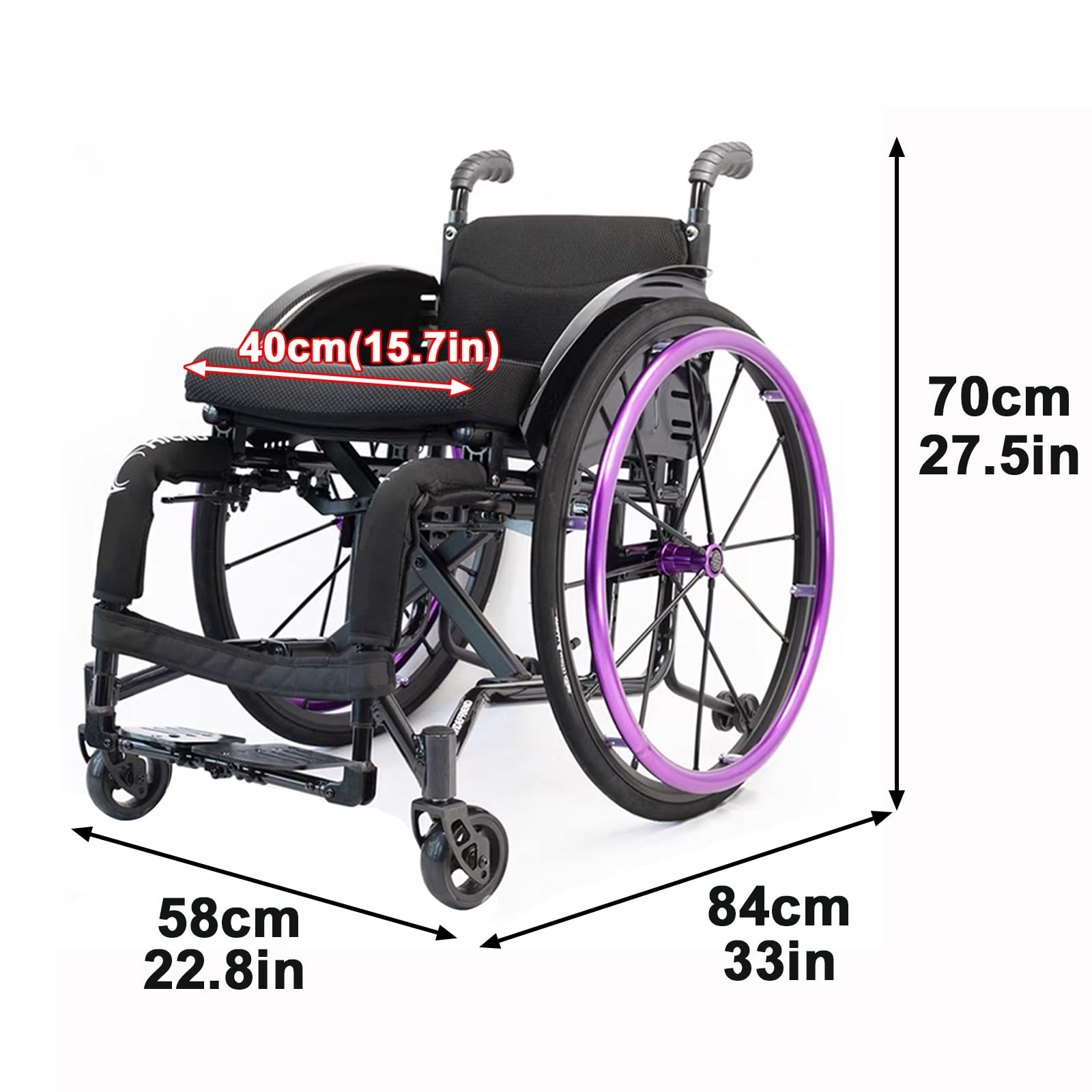 Transport-Rollstuhl für zu Hause und unterwegs,Sportrollstuhl,Geeignet für Menschen mit Behinderungen, Menschen mit Mobilitätsproblemen(Seat Width 40cm)