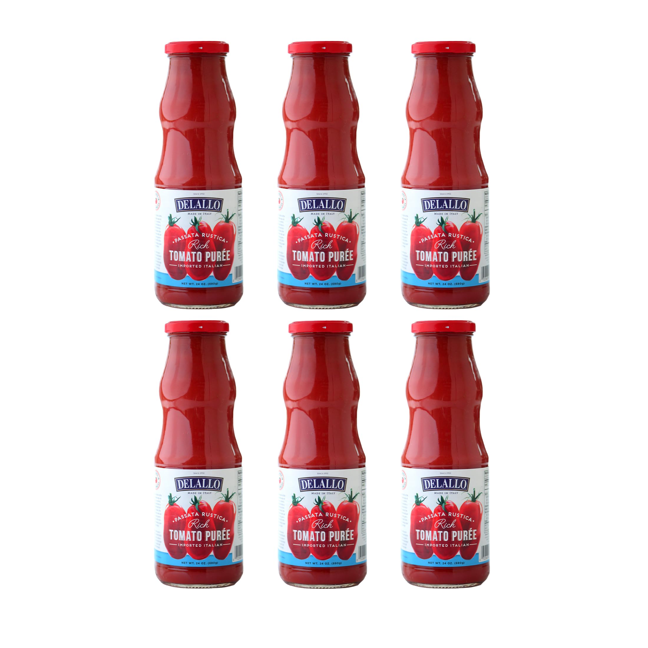 DeLallo Classic Passata Rustica Rich Tomato Puree, 24 oz. Jar, (6 Pack), Imported Italian, All Natural, Gluten Free