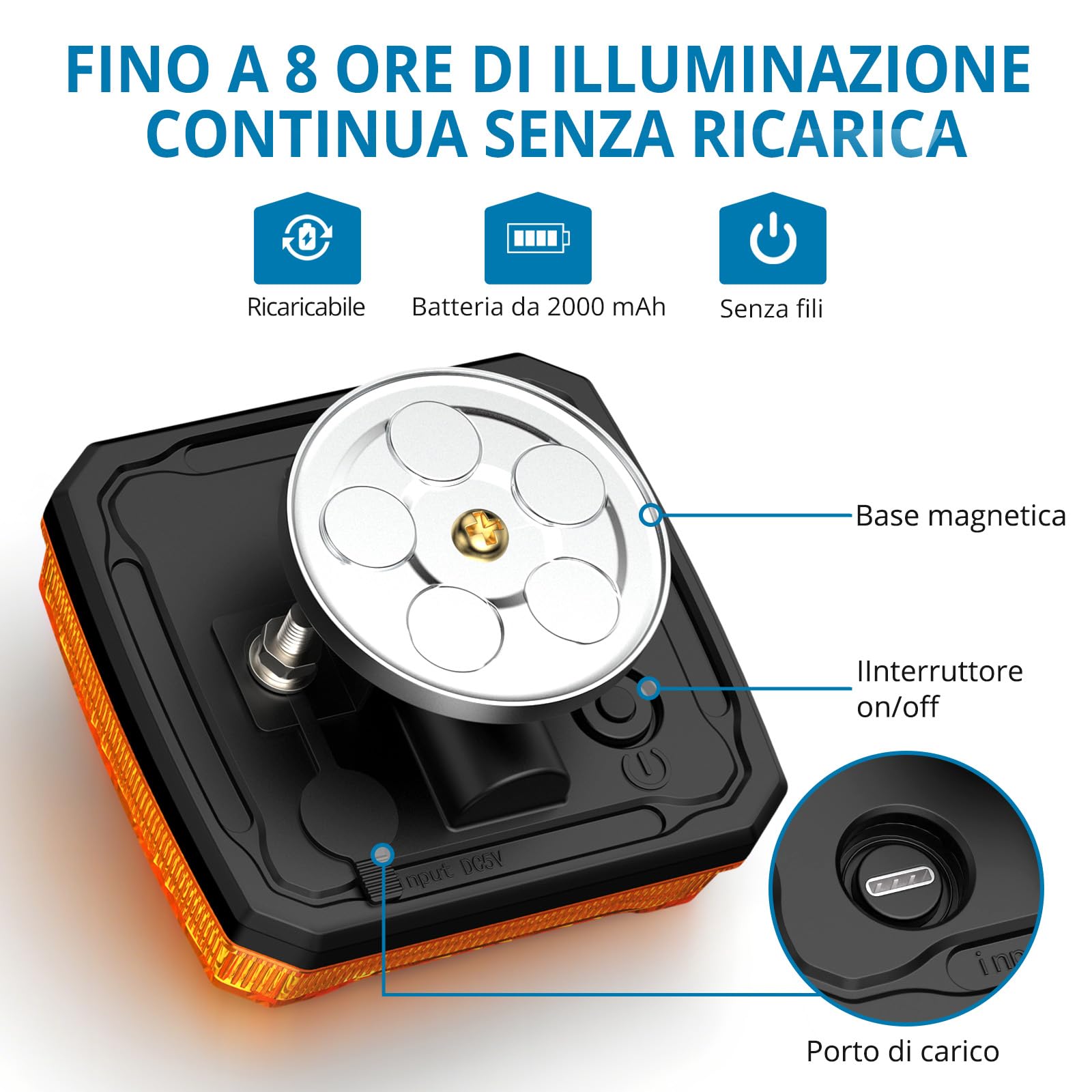 AUTOUTLET 2 Pezzi 12 LED Luci di Emergenza Magnetiche Ricaricabili,IP65 Impermeabile e 18 Modalità Strobe,Luci Lampeggianti Senza Fili per Trattori Camion Agricoli,Conforme E9 E57,12V/24V