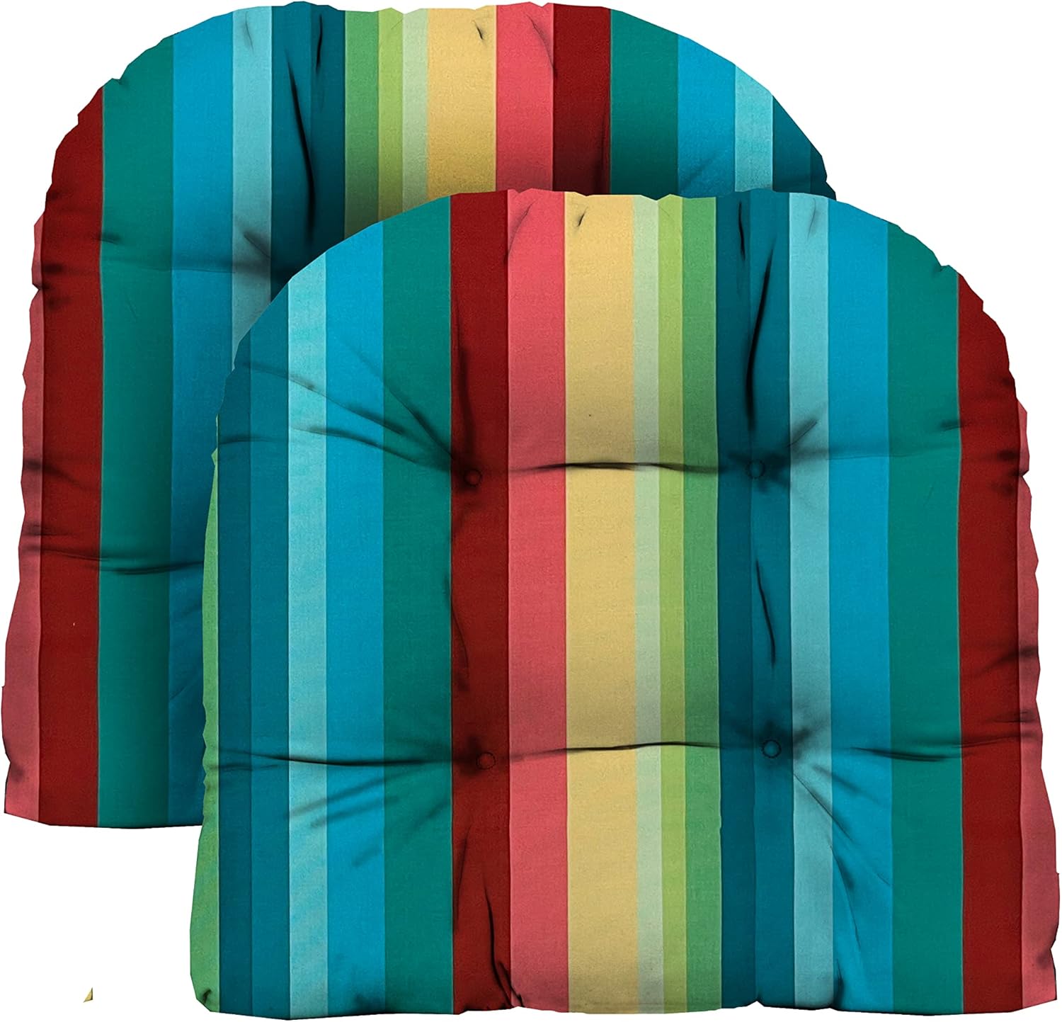 RSH DECOR: Tufted U-Shape Wicker Seat Cushions Set of 2 | 22” x 22” | Water-Resistant Spun Fabric | Outdoor Chair Cushions for Patio Furniture | Braymont Multi Color Stripe