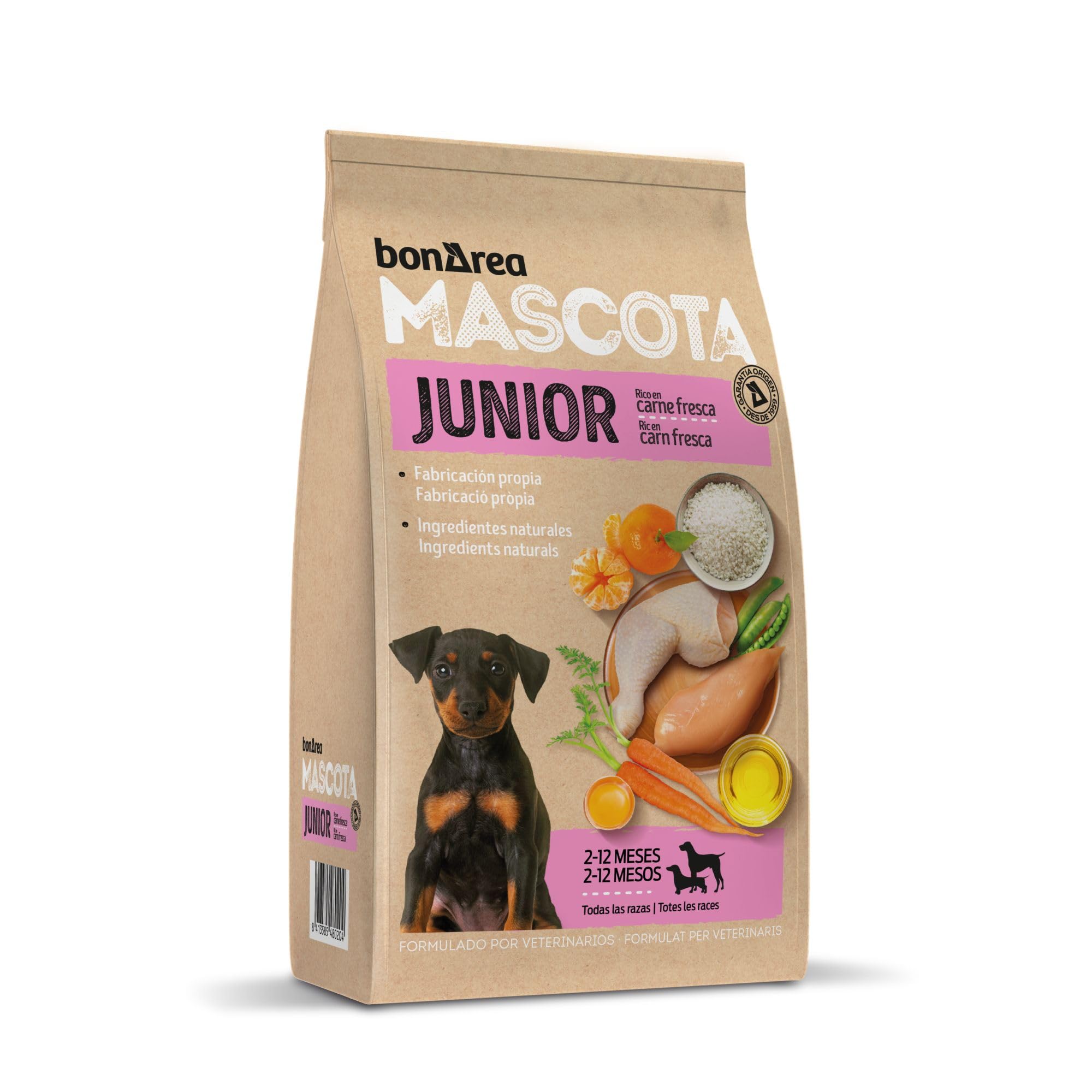 BonÀrea - Pienso para Perros Cachorros 3KG - Razas Pequeñas Medianas y Grandes - Desde Destete hasta Adulto - Contiene Ingredientes Naturales -Fabricado en España - Junior