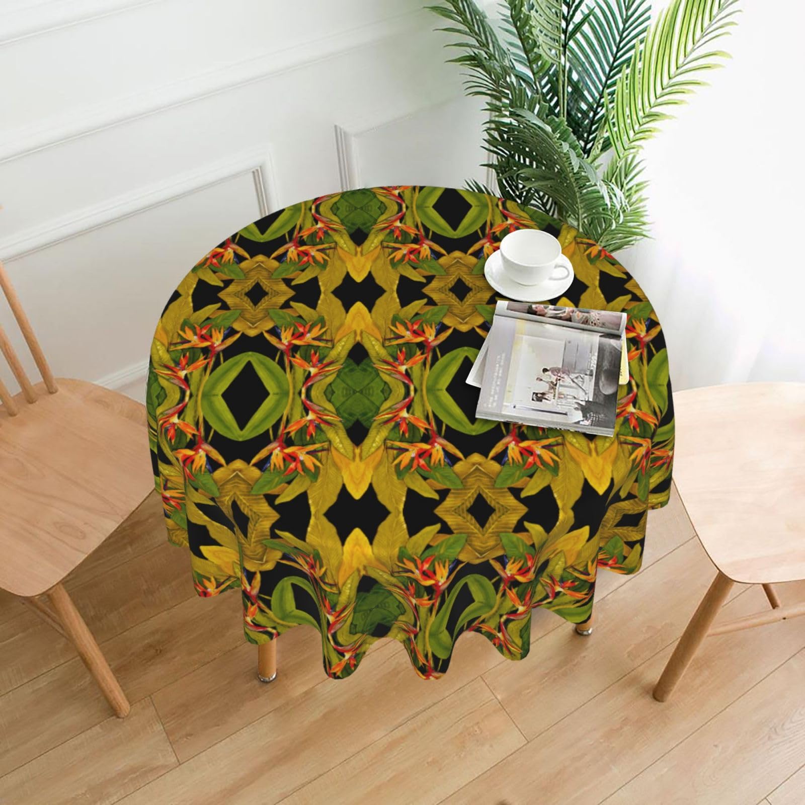 Nappe ronde tropicale imperméable et infroissable pour repas sans tache
