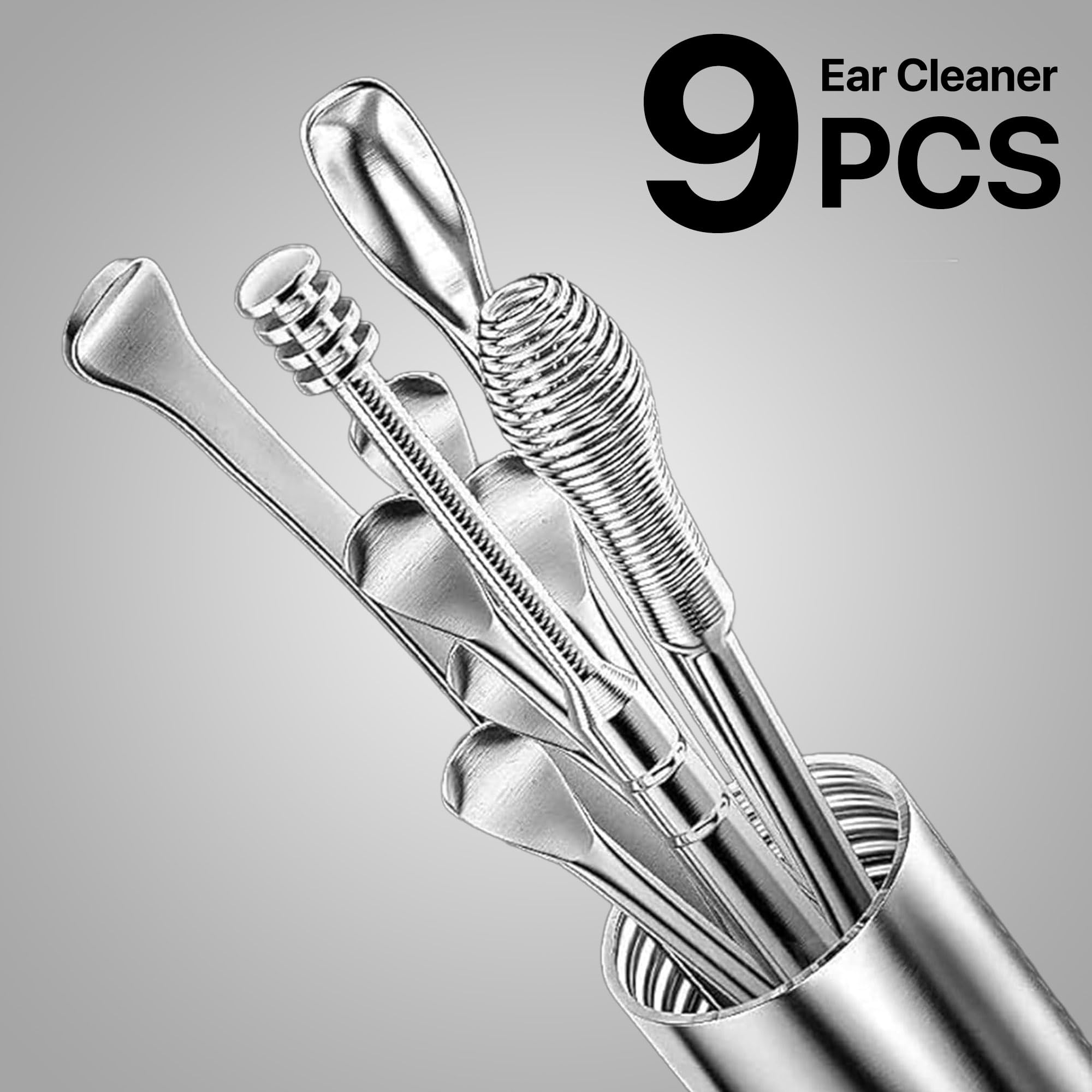 Dr Vaku® Reusable Ear Wax Removal Cleaning Tool Kit (Set of 9) Stainless Steel Storage Box Ear Pick Scoop Curette Cleaner And Spring Buds Safe Easy & Hygienic- Silver - Image 3 thumbnail