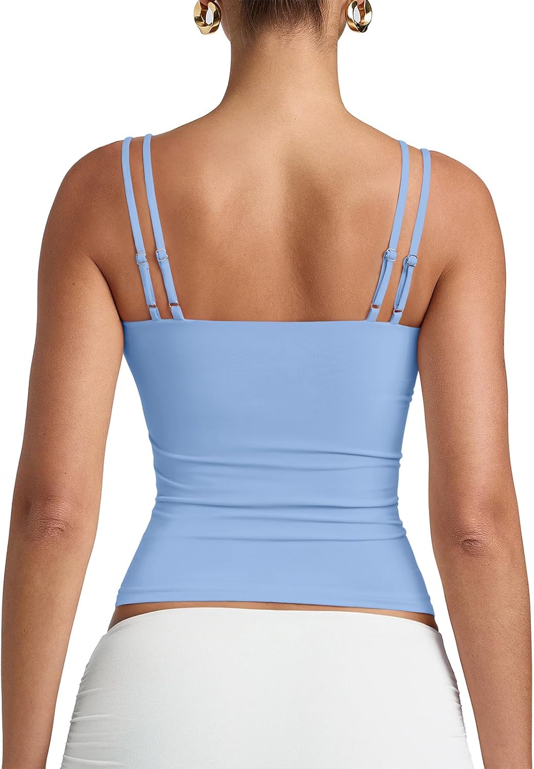 PINKMSTYLE Women Sexy V Neck Tank Top Sleeveless Double Lined Slim Fit Summer Double Spaghetti Strap Cami Going Out Tops - Image 6