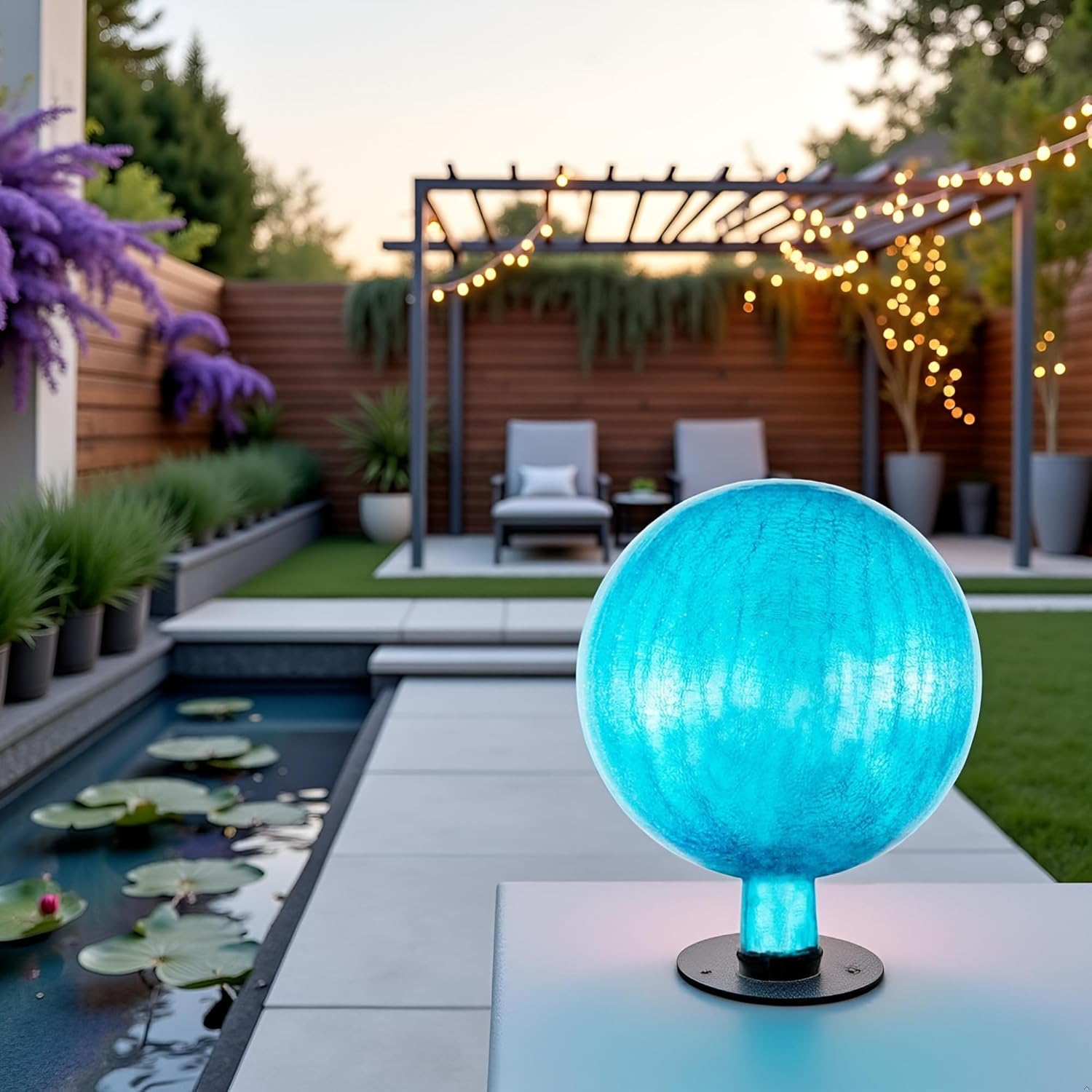 10" Crackle Glass Gazing Globe – Teal Blue, Hand-Blown Mirrored Garden Ball for Yard, Patio & Outdoor Décor