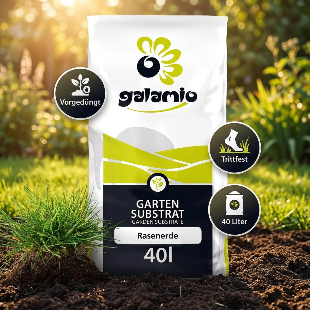 GALAMIO - Rasenerde mit Sand (40L Sack) – 30 Säcke auf Palette / 1.200 Liter – Rasensubstrat für Neuanlage, Ausbesserung und Rasenpflege – Langzeitdünger und Rindenhumus für Rasen und Grünflächen